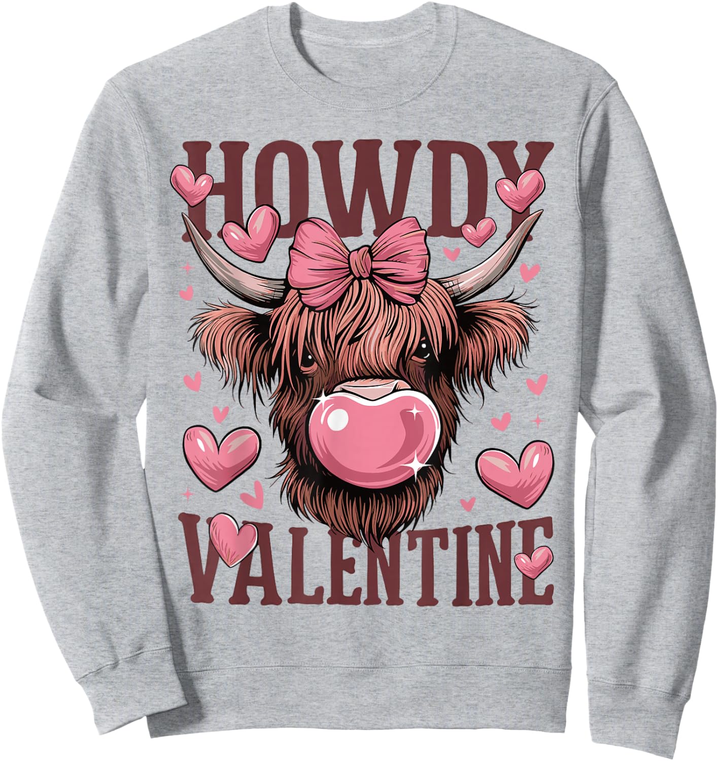 Funny Howdy Valentine Highland Cow Valentine’s Day Cow Lover Sweatshirt - Sweatshirt | Ash