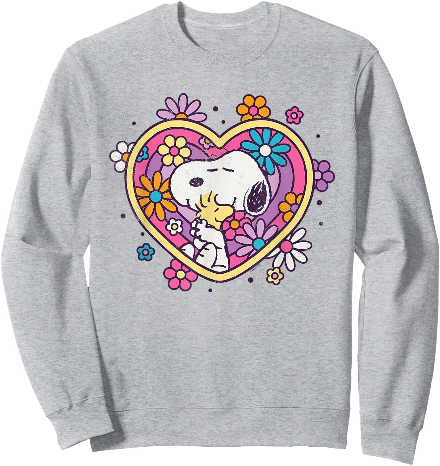 Peanuts Hug Heart Flowers , White Sweatshirt - Sweatshirt | Ash
