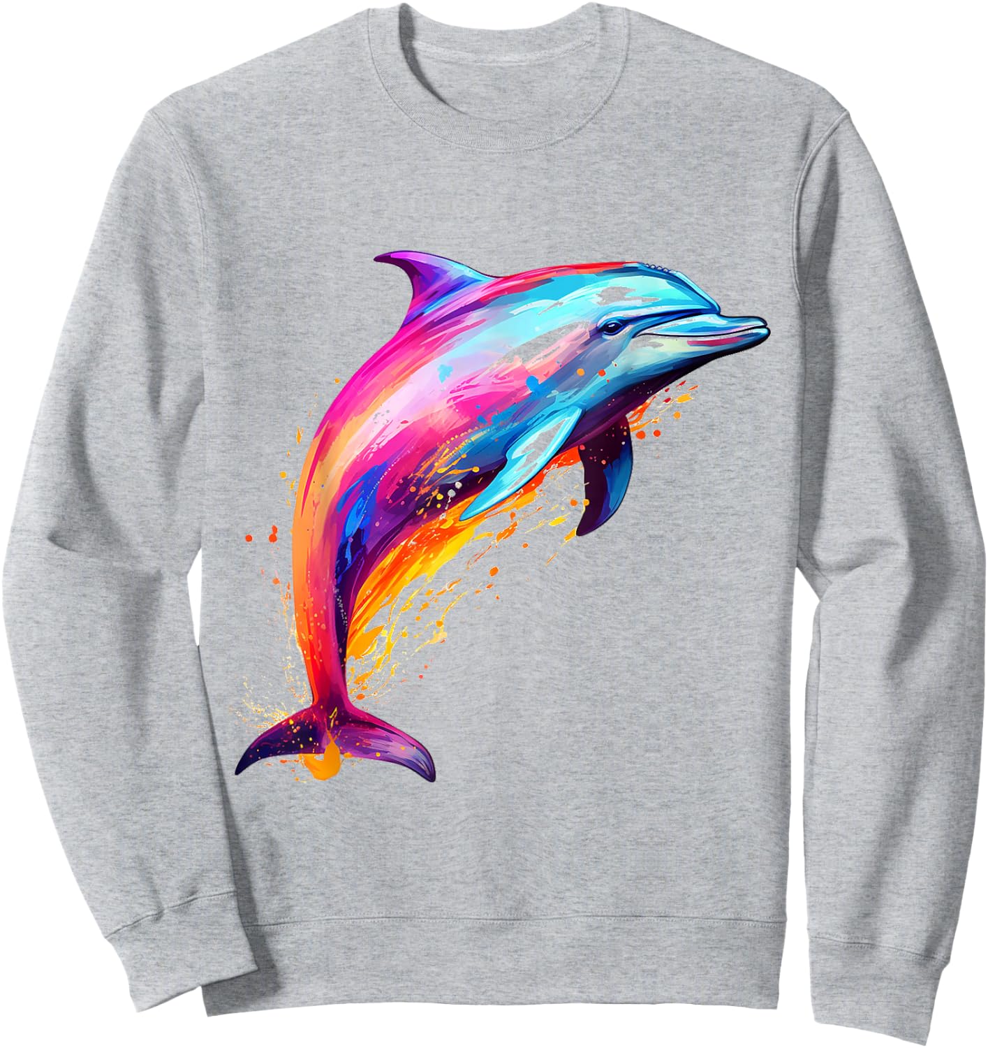 Colorful Painting Abstract Dolphin Pattern Sweatshirt - Sweatshirt | Ash