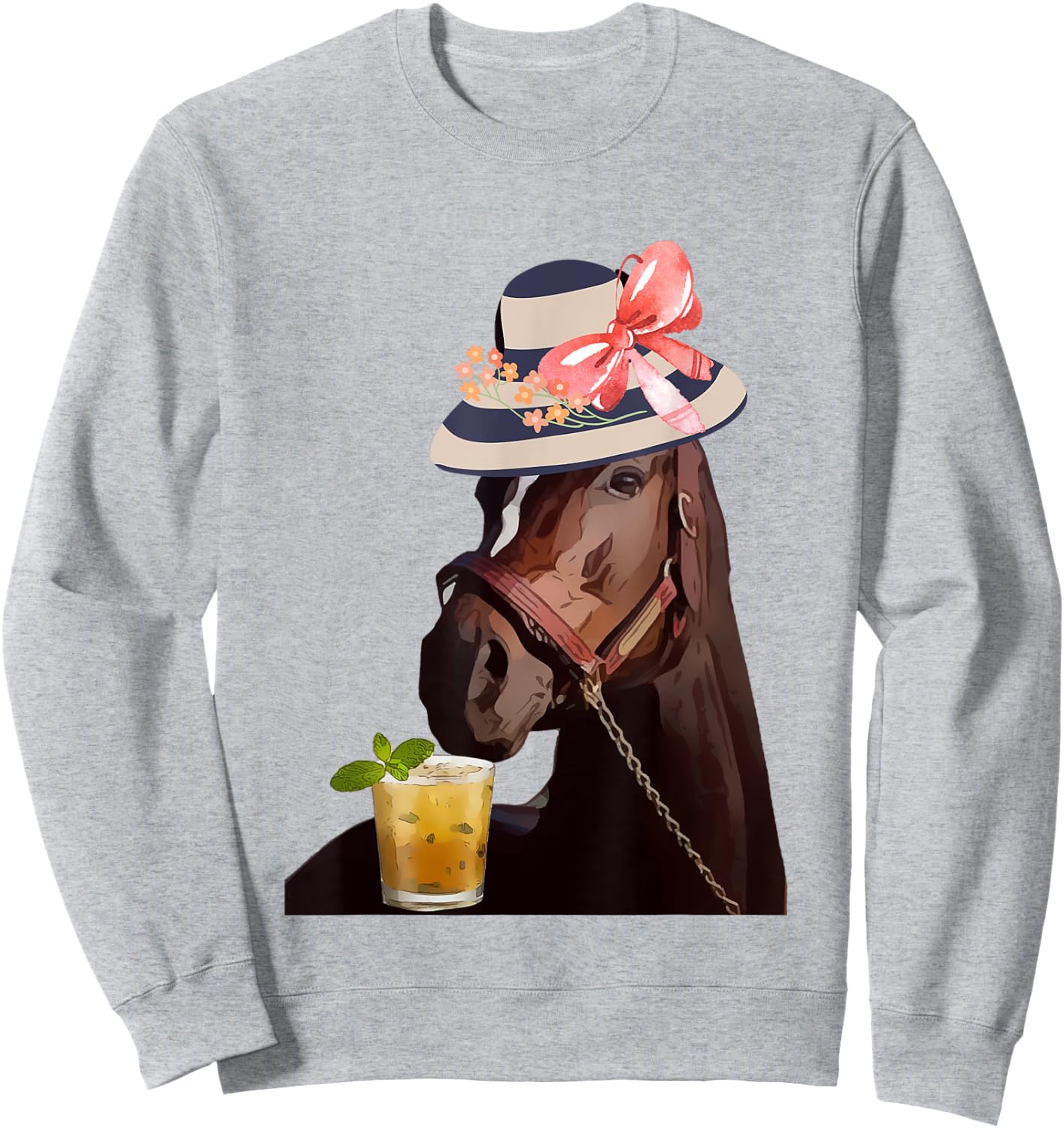 Funny Horse Derby Party Blue : Classic Fit Round Neck, Ruffle Sleeve Sweatshirt - Sweatshirt | Ash