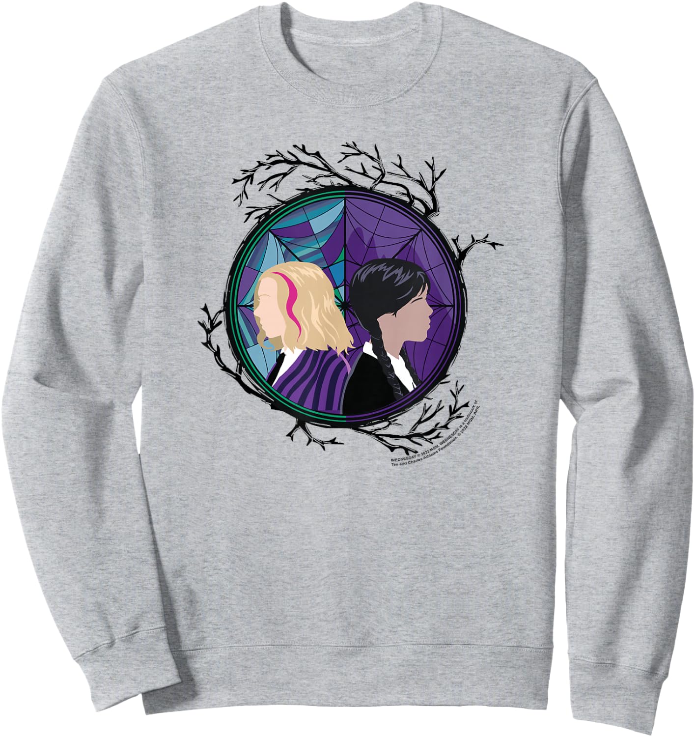 Wednesday Enid Stained Glass Spider Web Silhouettes Box Up Sweatshirt - Sweatshirt | Ash