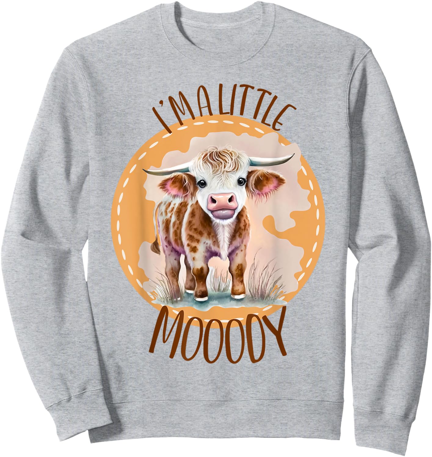Funny Cow Calf Western Moody HIghland Farm Girl Longhorn Tan Sweatshirt - Sweatshirt | Ash
