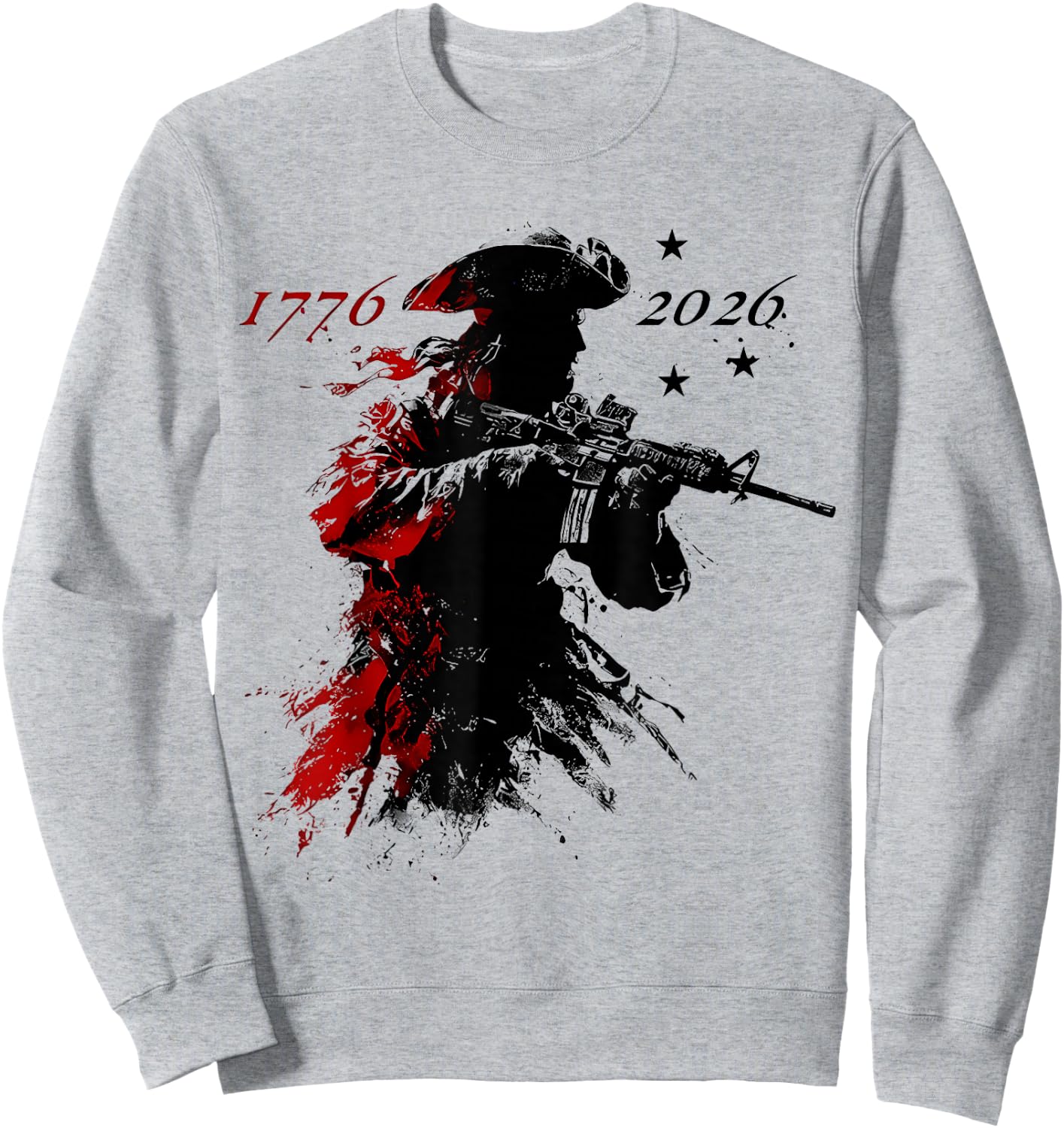 (2sides) Revolutionary Soldier US Flag USA 250th Anniversary Sweatshirt - Sweatshirt | Ash