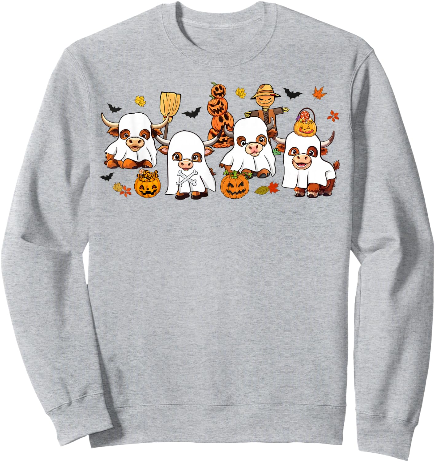 Cute Highland Cows Lovers Cow Ghost Spooky Western Halloween Sweatshirt - Sweatshirt | Ash
