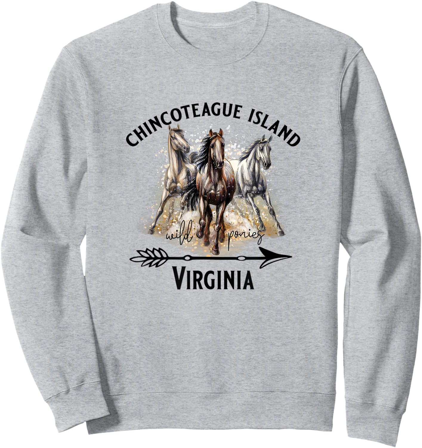Chincoteague Island Virginia Wild Ponies Horses Souvenir Sweatshirt - Sweatshirt | Ash