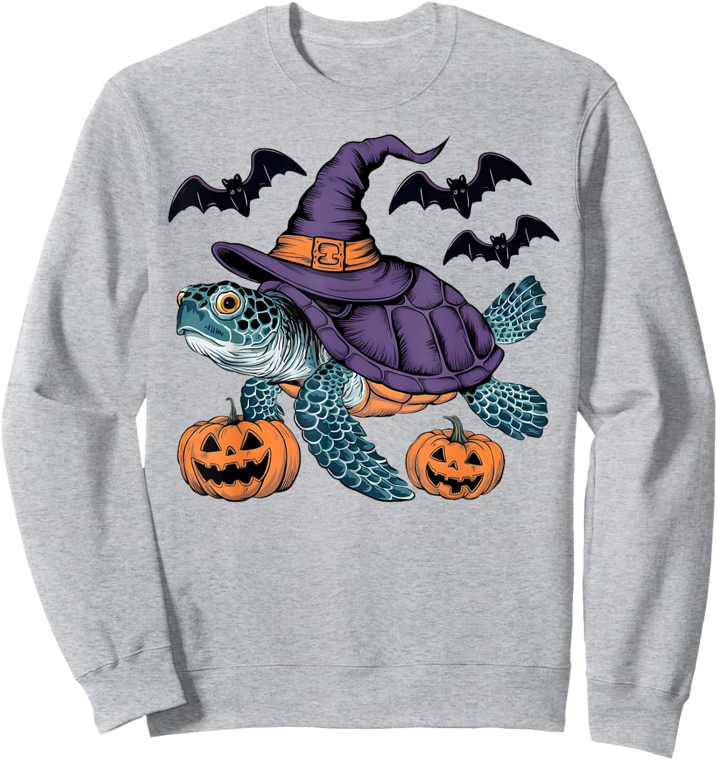 Pumpkin Bat Witch Costume Sea Turtle Halloween Sweatshirt - Sweatshirt | Ash
