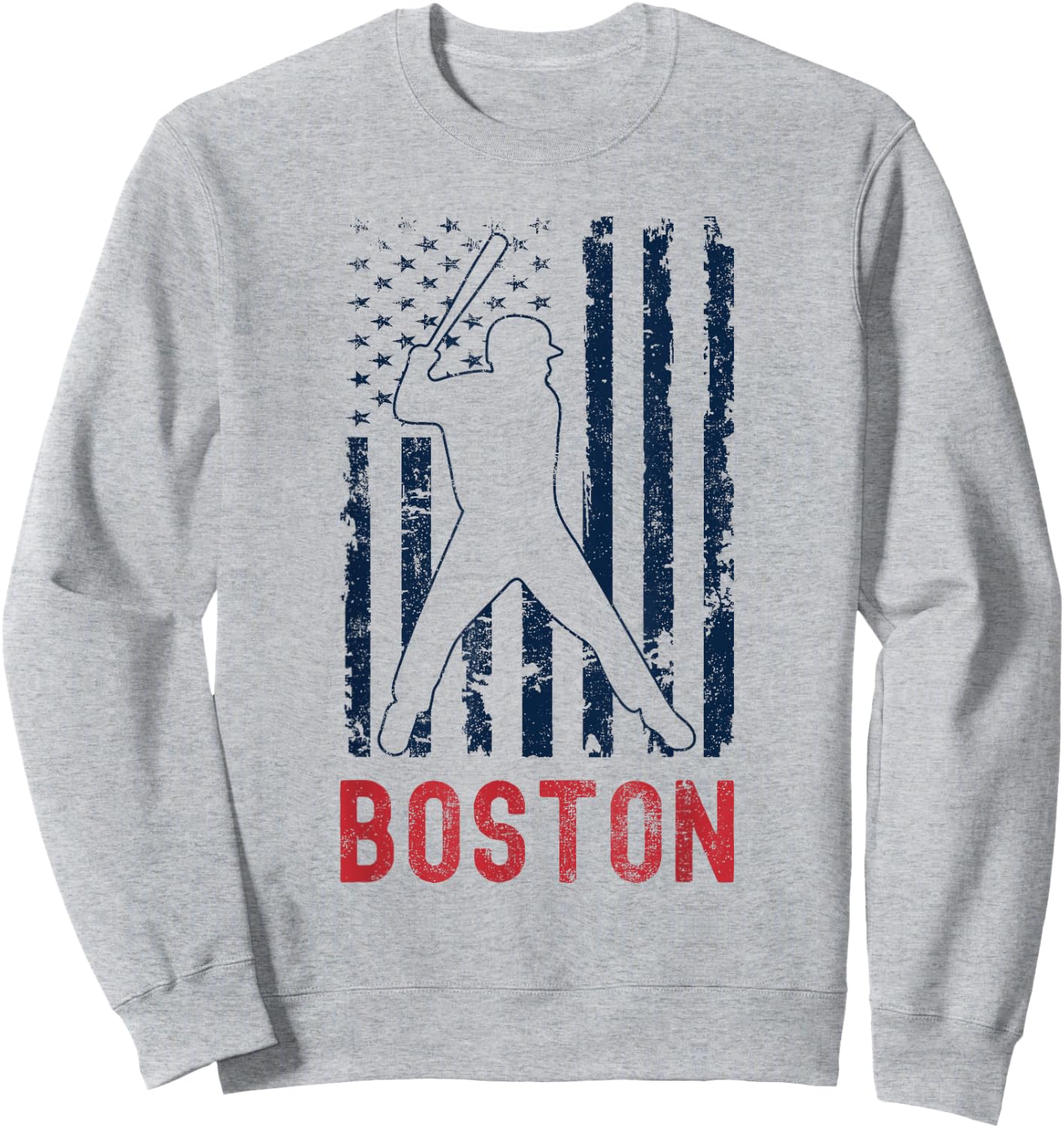 Boston Massachusetts American Flag Baseball Weathered Sweatshirt - Sweatshirt | Ash
