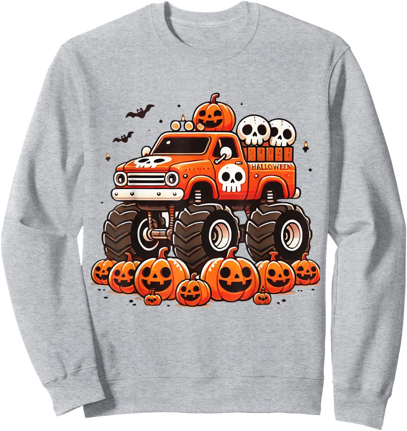 Kids Monster Truck Pumpkin Jack O Lantern Halloween Costume Sweatshirt - Sweatshirt | Ash