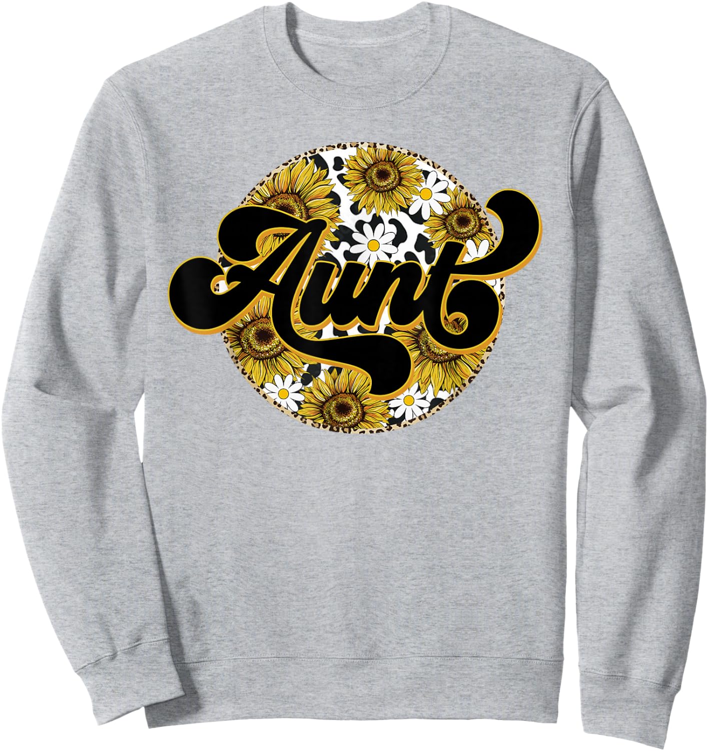 Cute Aunt Cow Print Sunflower Leapard Auntie Mother's day Sweatshirt - Sweatshirt | Ash