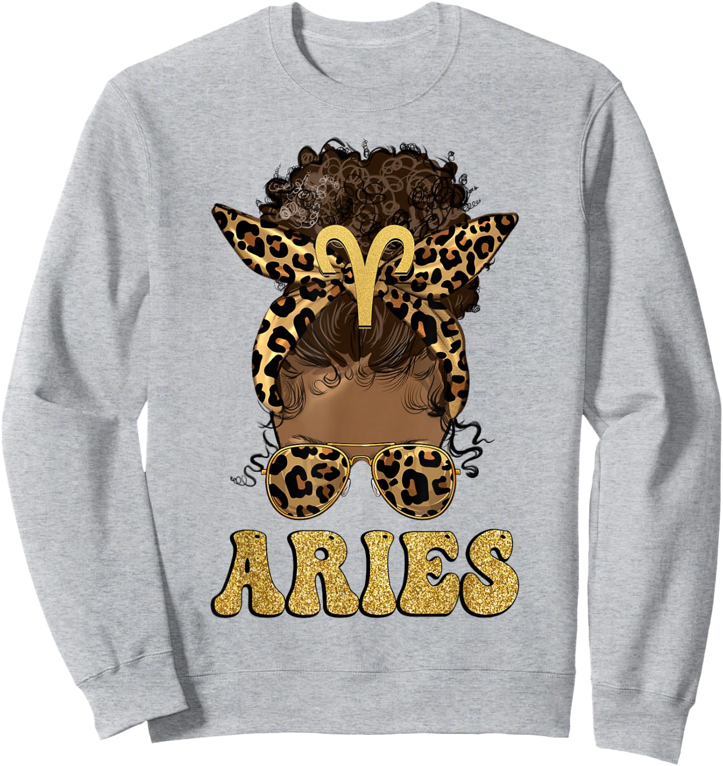 Aries Girl Afro Messy Bun African American Women Sweatshirt - Sweatshirt | Ash