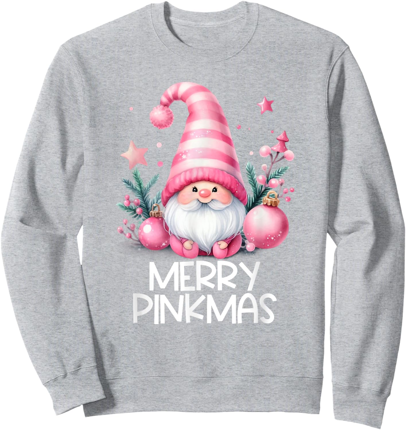 Merry Pinkmas Cute Gnome Winter Christmas Girls Sweatshirt - Sweatshirt | Ash