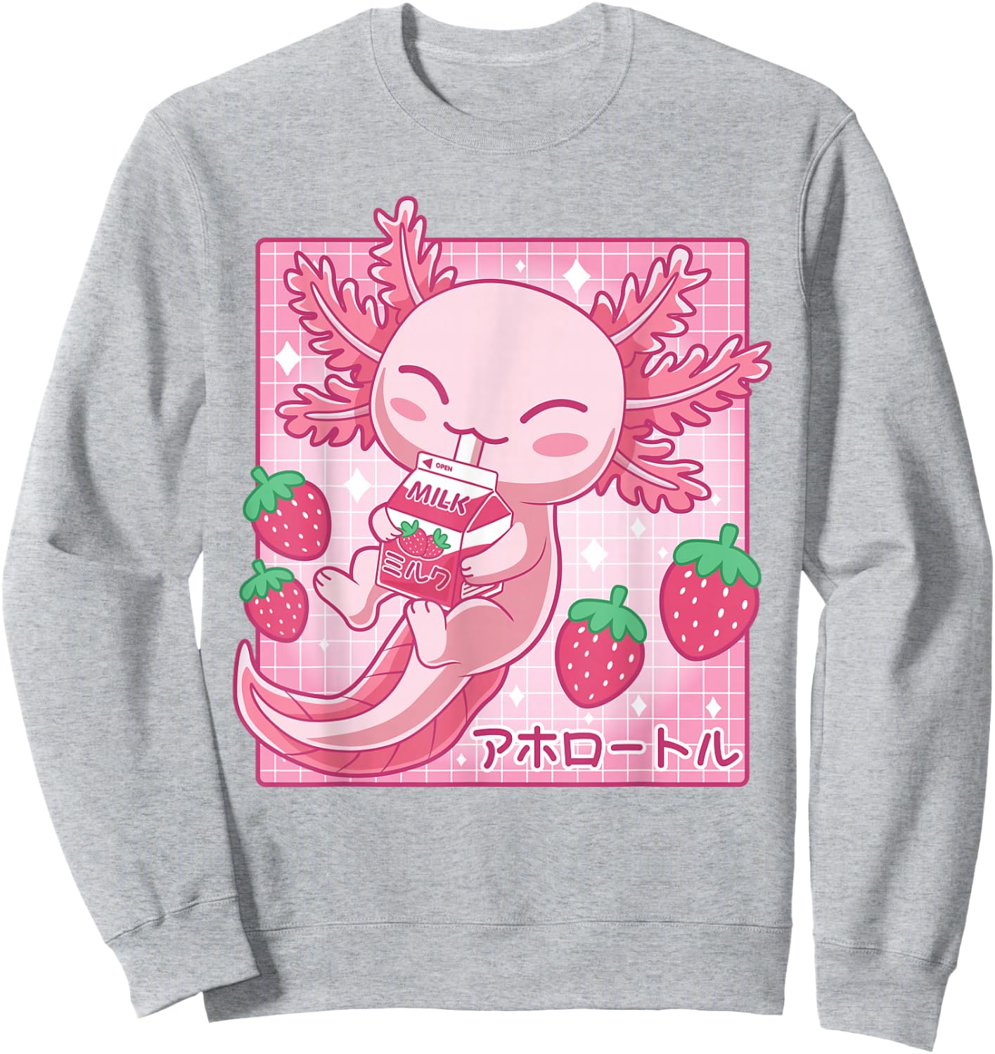 Kawaii Axolotl Strawberry Milk Shake Japanese Anime Pink Sweatshirt - Sweatshirt | Ash