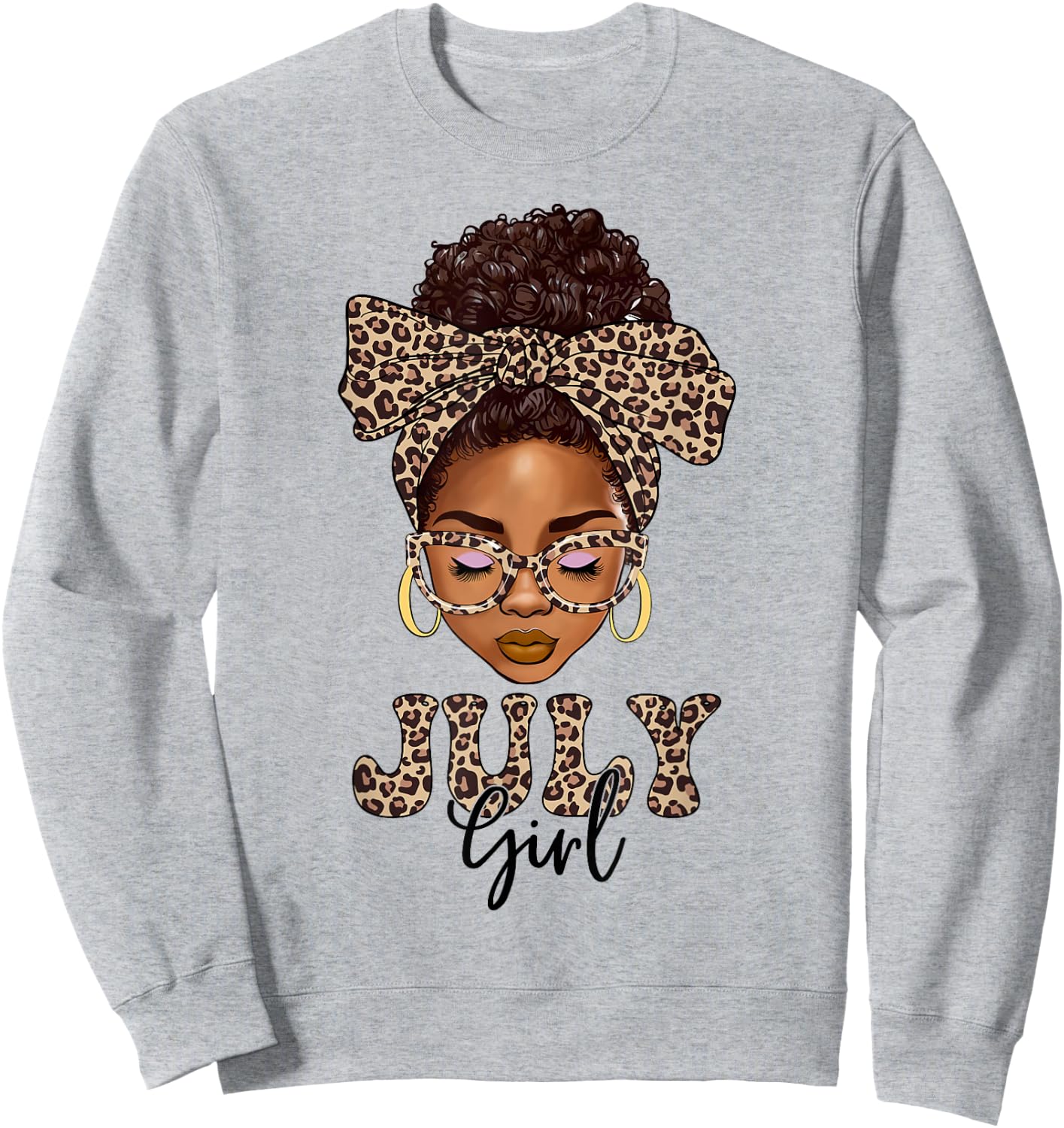 July Girls Messy Bun Leopard Black Women Birthday Sweatshirt - Sweatshirt | Ash