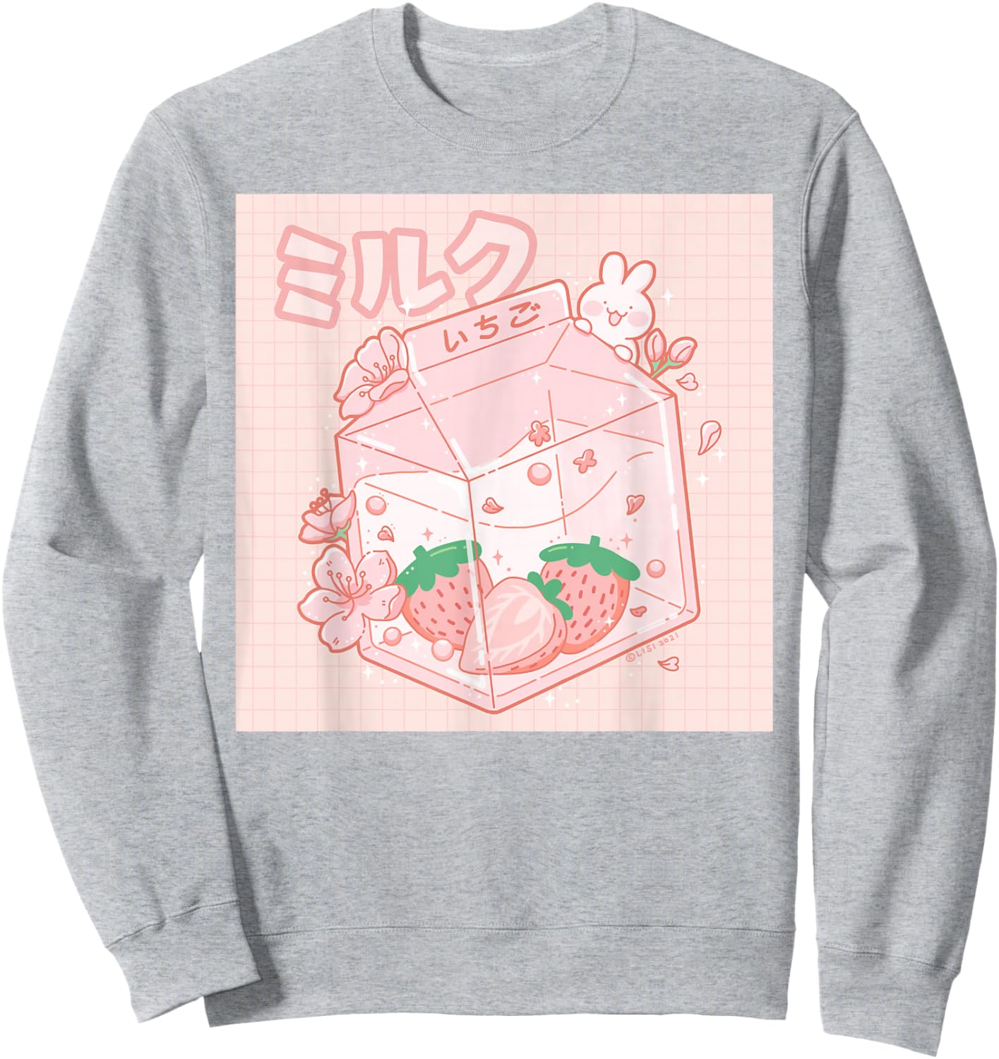 Strawberry Milk Bunny Japanese Kawaii Anime Aesthetic Sweatshirt - Sweatshirt | Ash