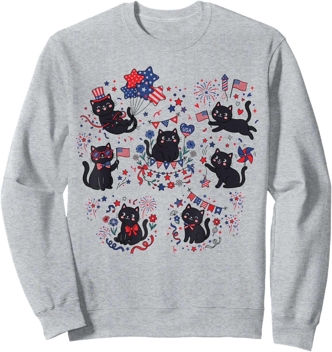 Cute July 4th Shirts , Funny Cat American Flag Sweatshirt - Sweatshirt | Ash