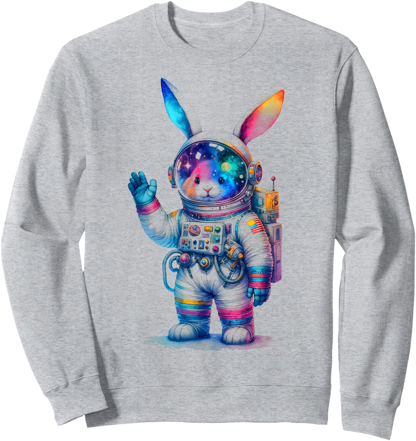 Astronaut Bunny Easter Day Rabbit USA Funny Outer Space Sweatshirt - Sweatshirt | Ash