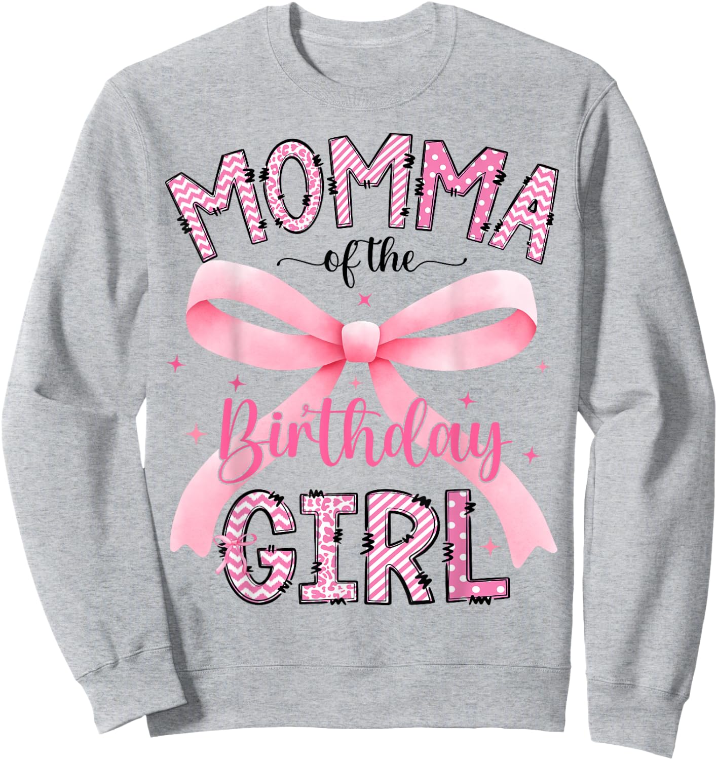 Momma of The Birthday Girl Matching Pink Coquette Bow Sweatshirt - Sweatshirt | Ash