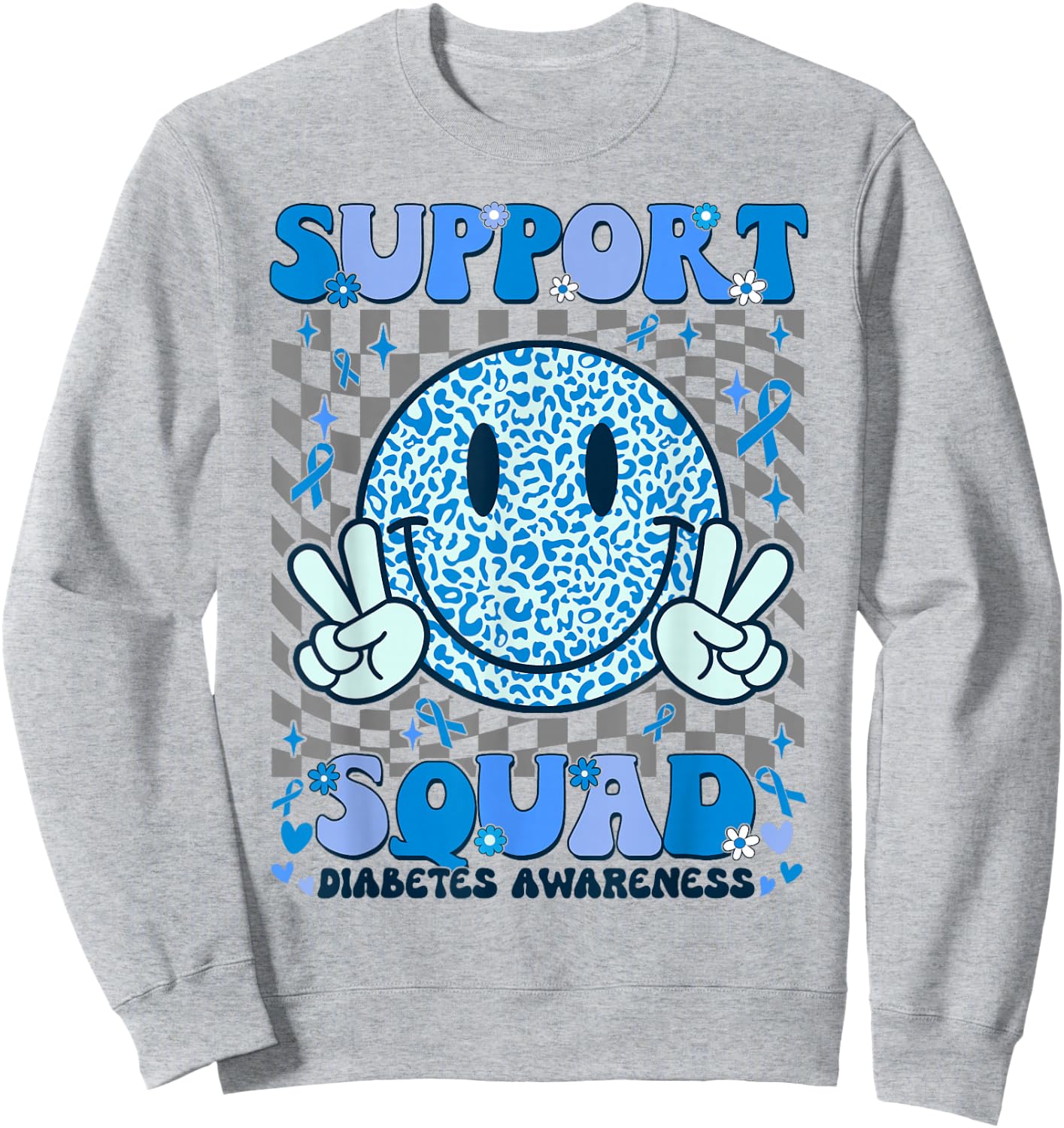 Support Squad Diabetes Awareness Shirt Blue Smile T1D Type 1 Sweatshirt - Sweatshirt | Ash