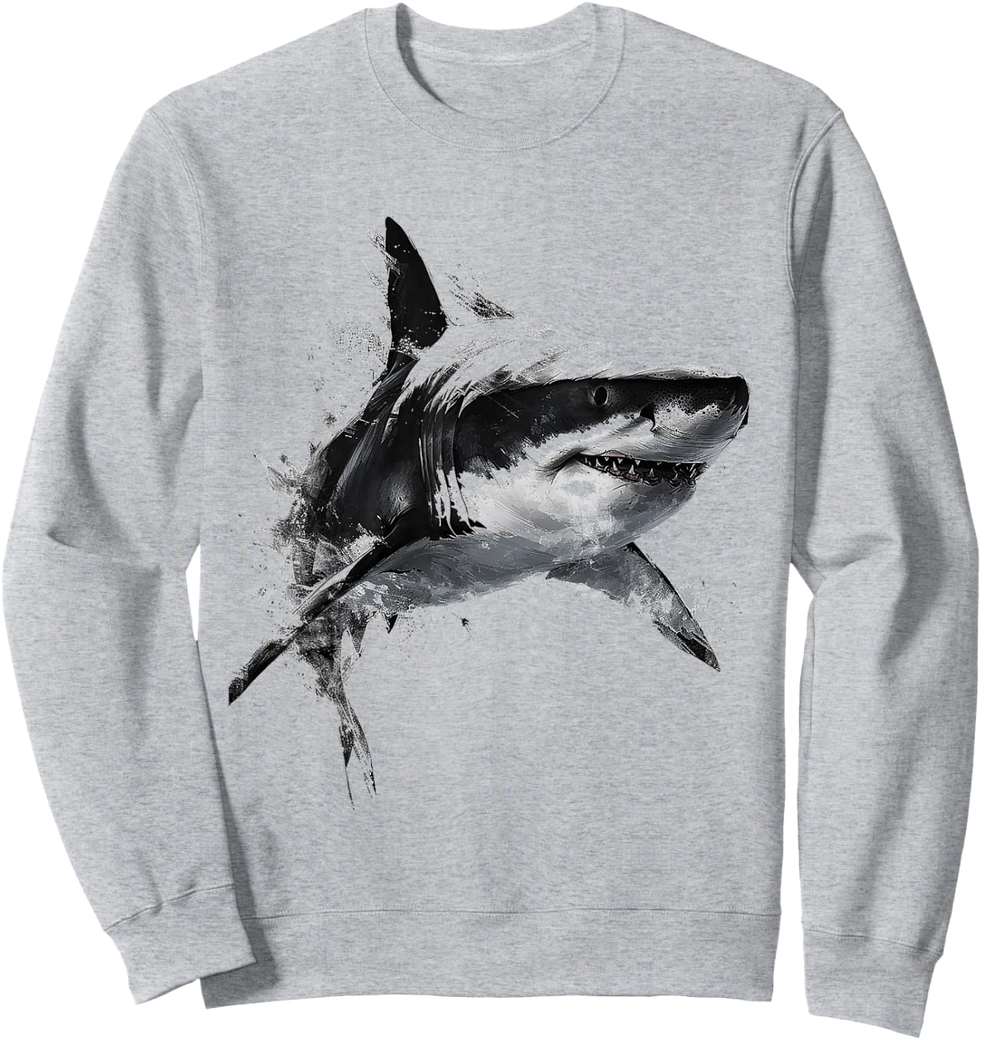 Shark Print Animal Graphic Abstract Drawing Shark , white, S Sweatshirt - Sweatshirt | Ash
