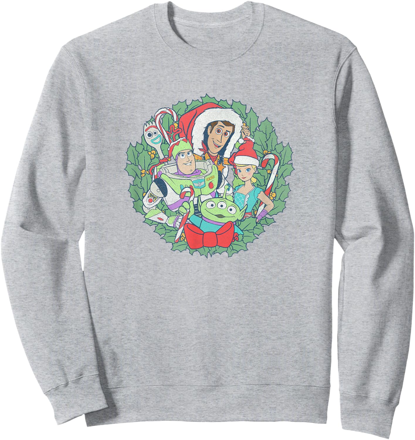 Disney Pixar Christmas Toy Story Group Shot Wreath Sweatshirt - Sweatshirt | Ash
