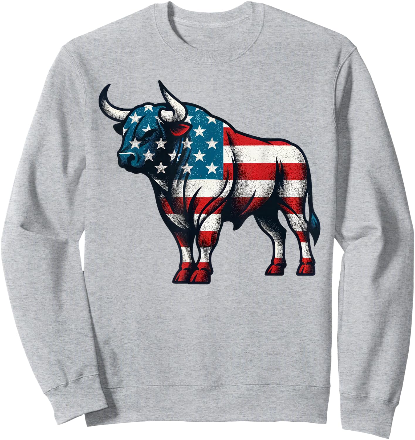 Bull American Flag USA Retro 4th Of July Western Cow America Sweatshirt - Sweatshirt | Ash