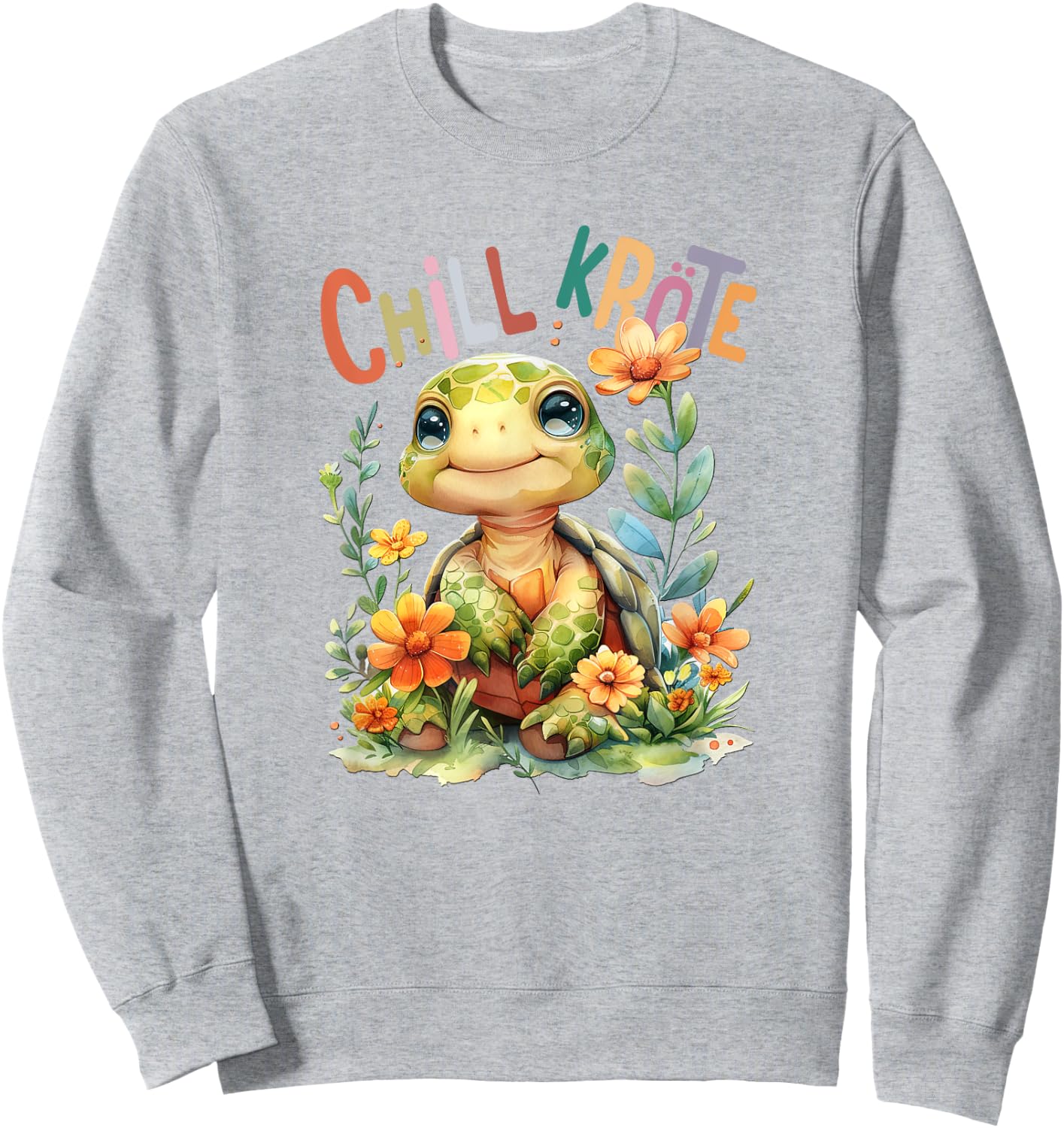 Baby Turtle with Flowers Cute Toad Girl Chill Toad , White Sweatshirt - Sweatshirt | Ash