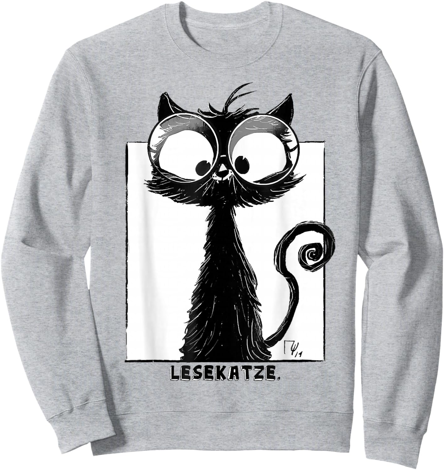 Cute black cat with glasses is a reading cat , White Sweatshirt - Sweatshirt | Ash
