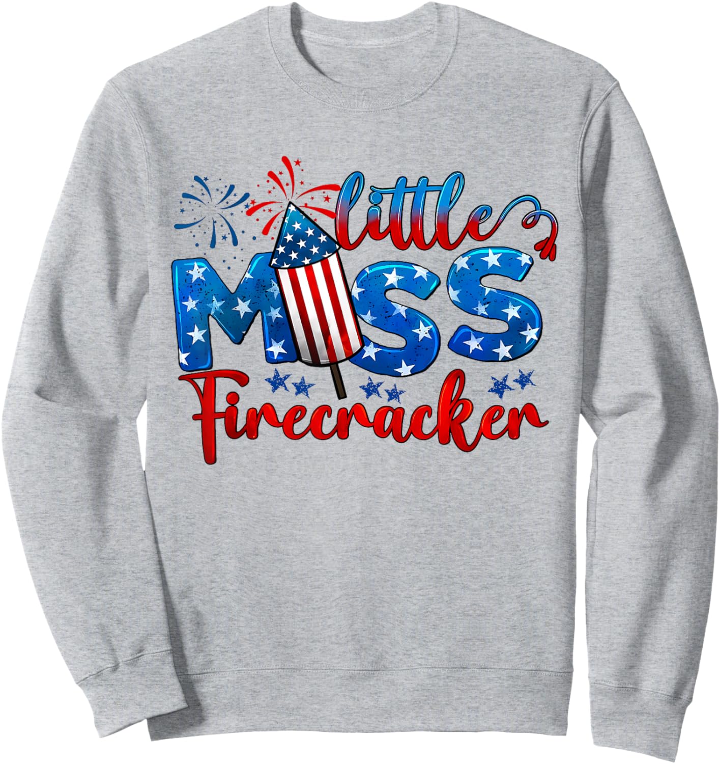Little Miss Firecracker 4th of July American Flag Girls Kids Sweatshirt - Sweatshirt | Ash