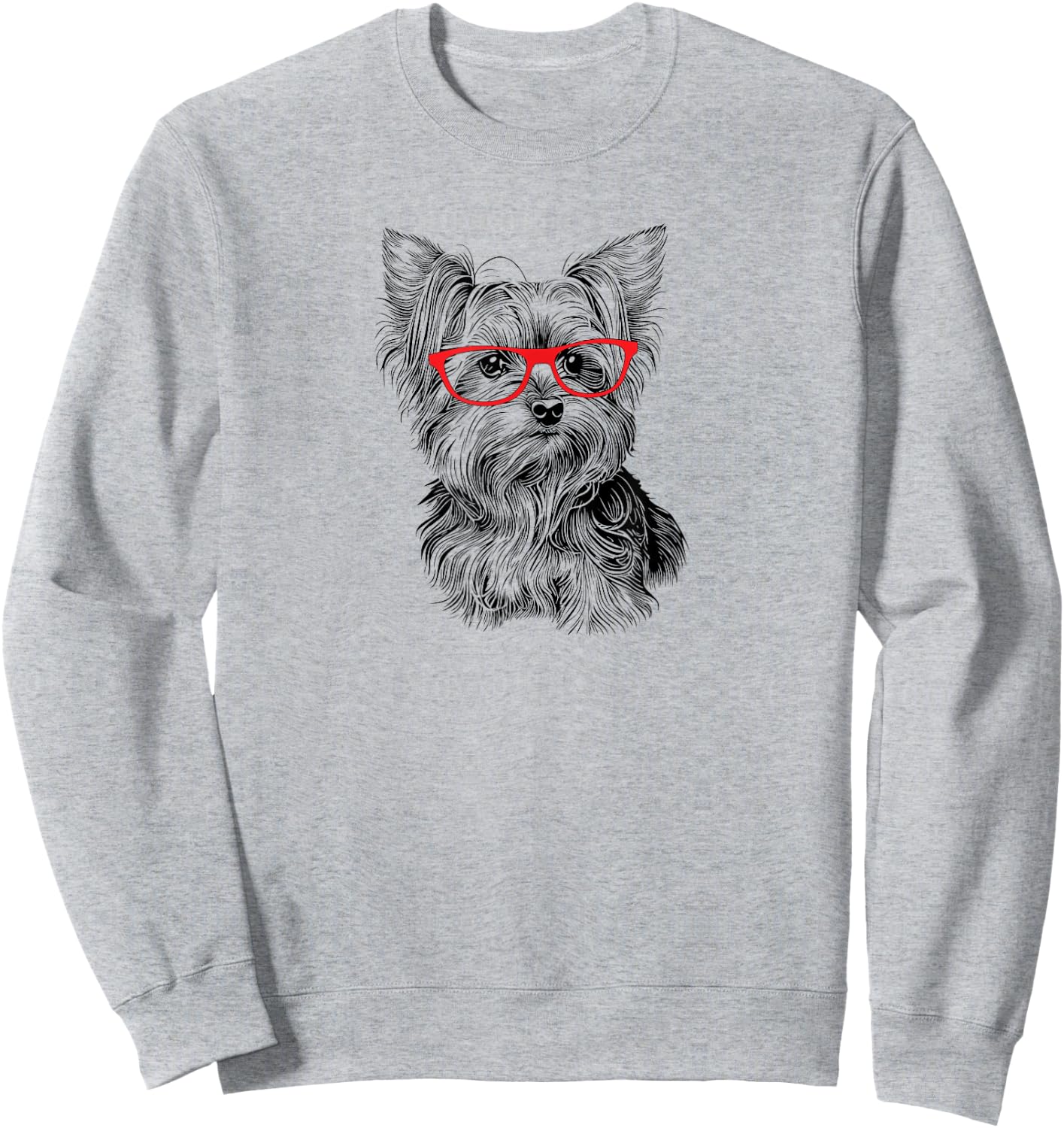 Illustration Cute Nerdy Red Glasses Yorkie Lover Sweatshirt - Sweatshirt | Ash