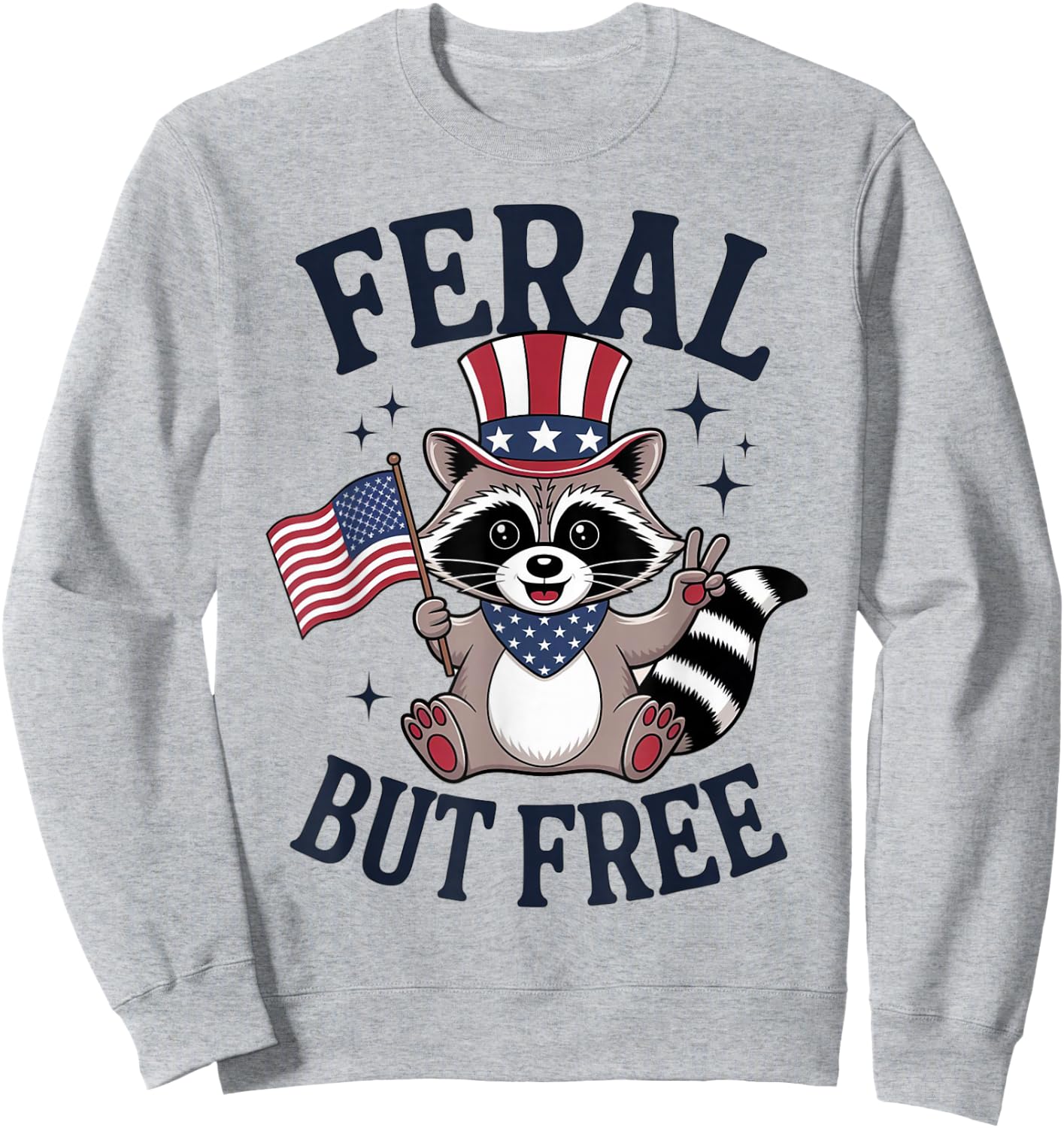 Feral But Free US 4th of July Boys Funny Raccoon Toddler Sweatshirt - Sweatshirt | Ash