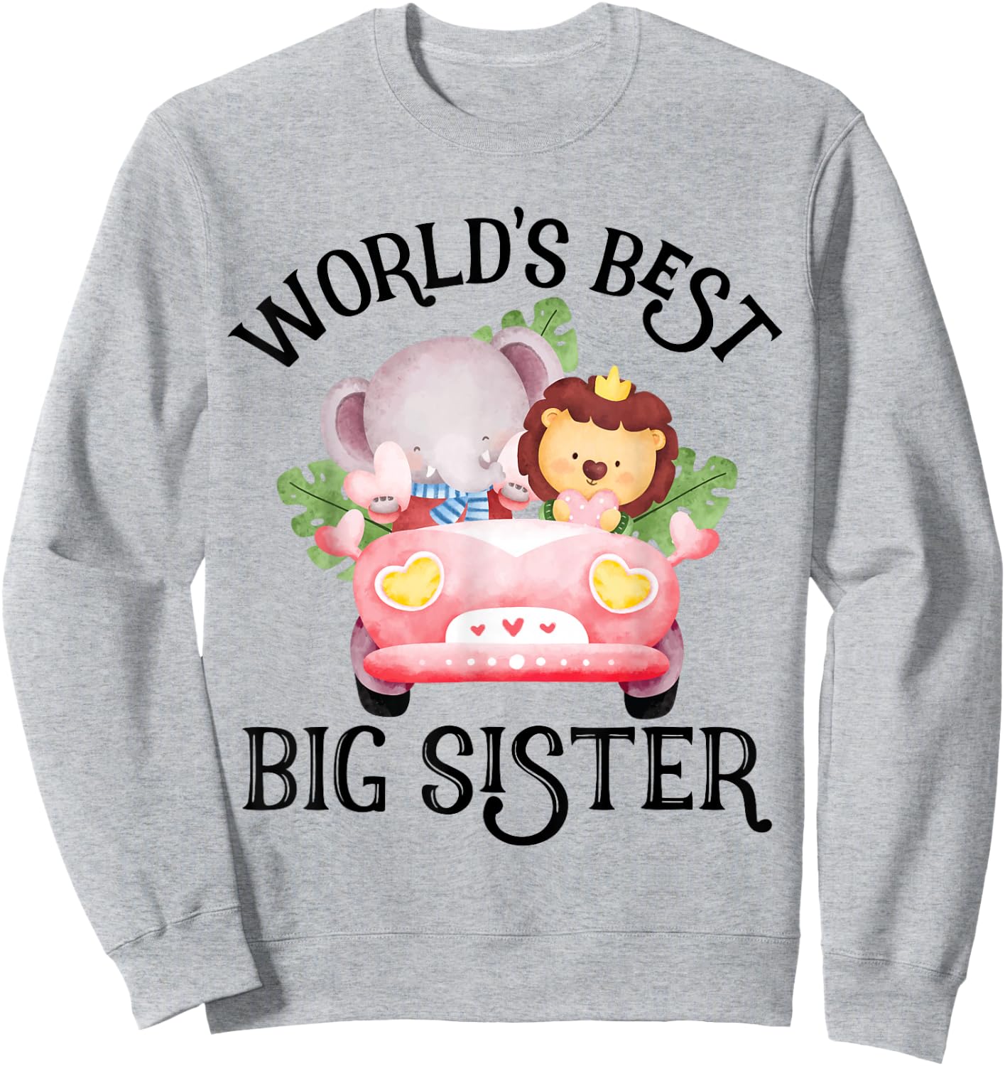 Big Sister Baby Announcement with Cute Lion and Hippo Sweatshirt - Sweatshirt | Ash