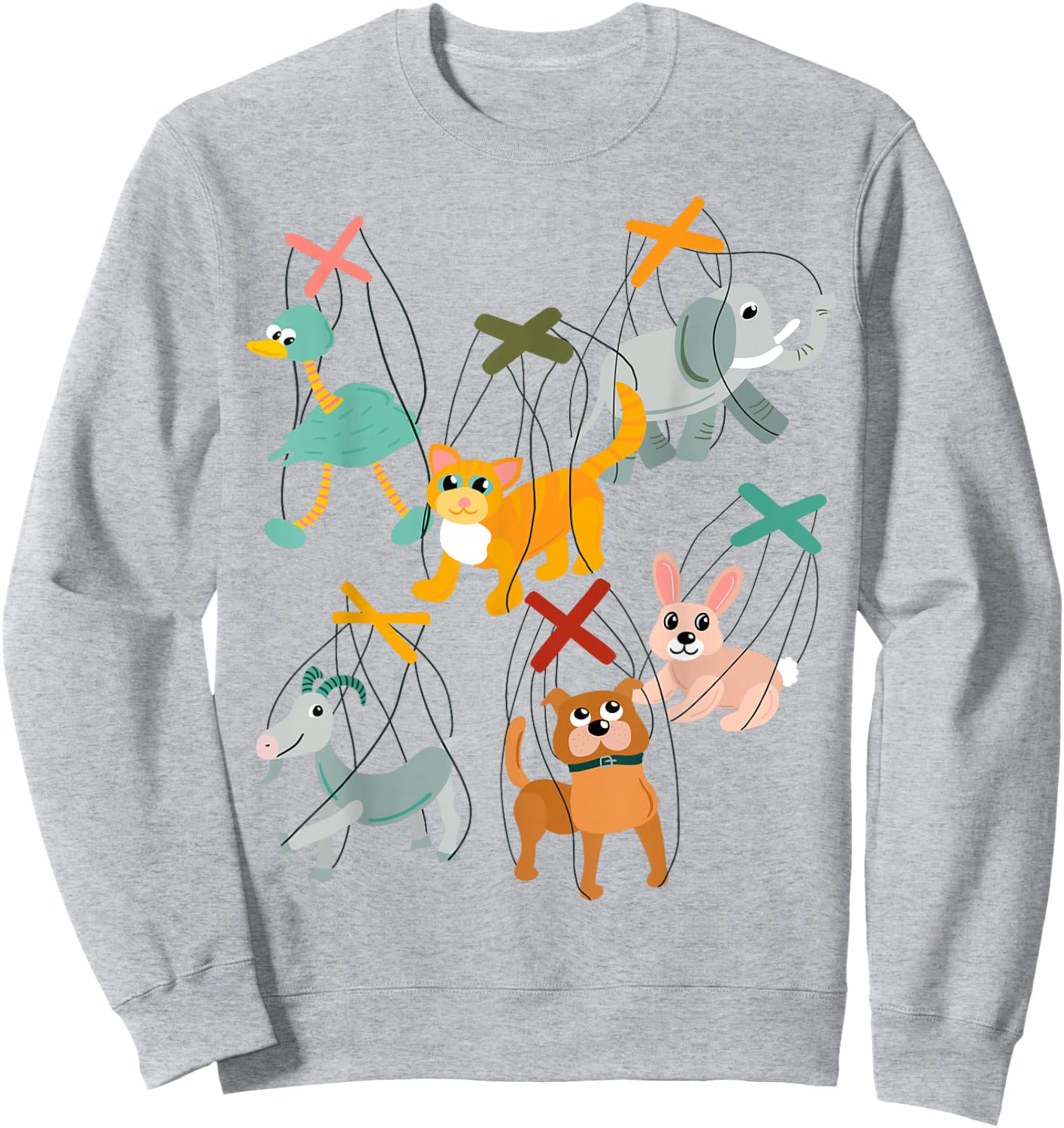 Collage of Marionettes Cute Animals Puppets Sweatshirt - Sweatshirt | Ash