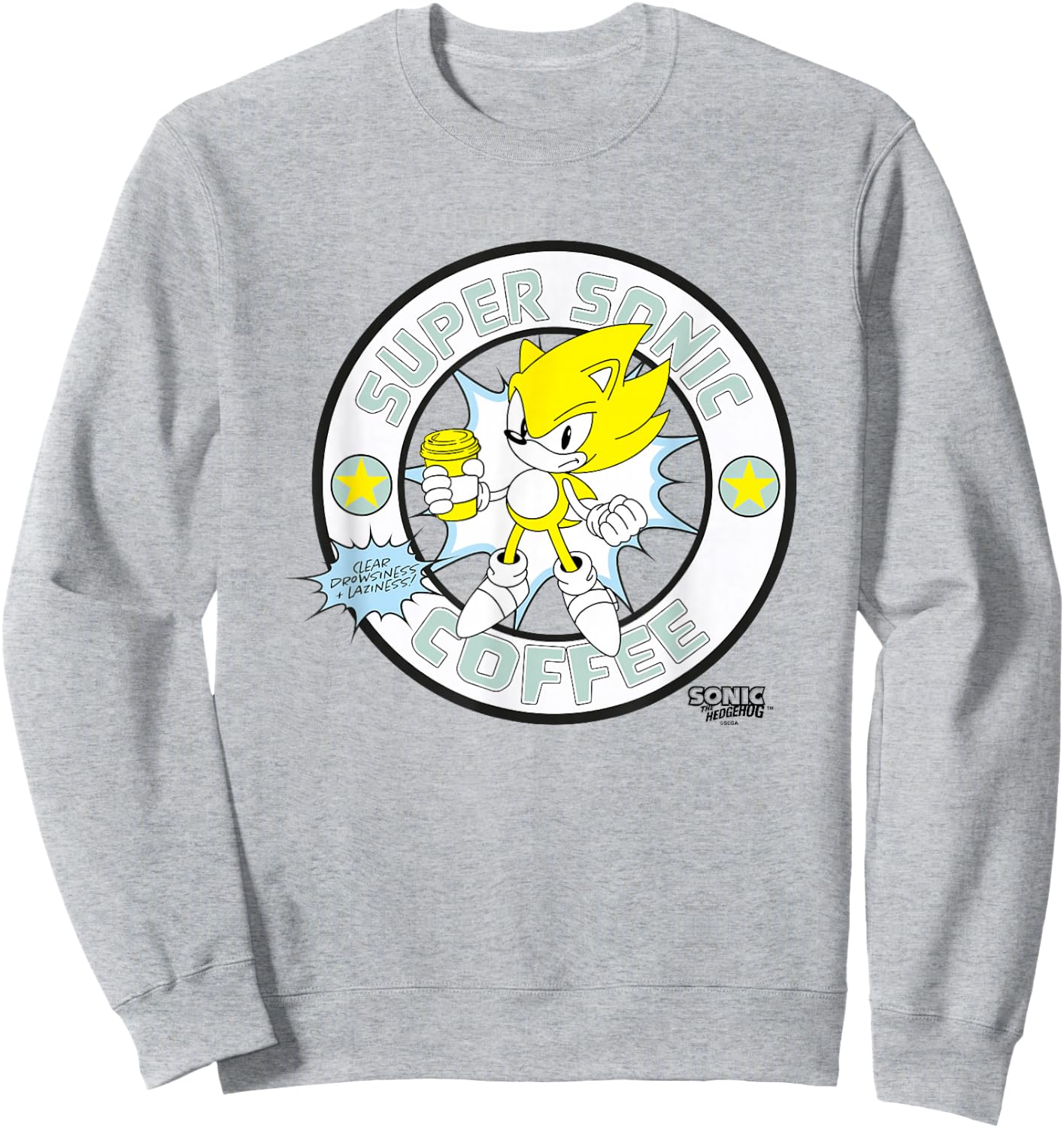 Sonic The Hedgehog Super Sonic Coffee Vintage Logo Sweatshirt - Sweatshirt | Ash