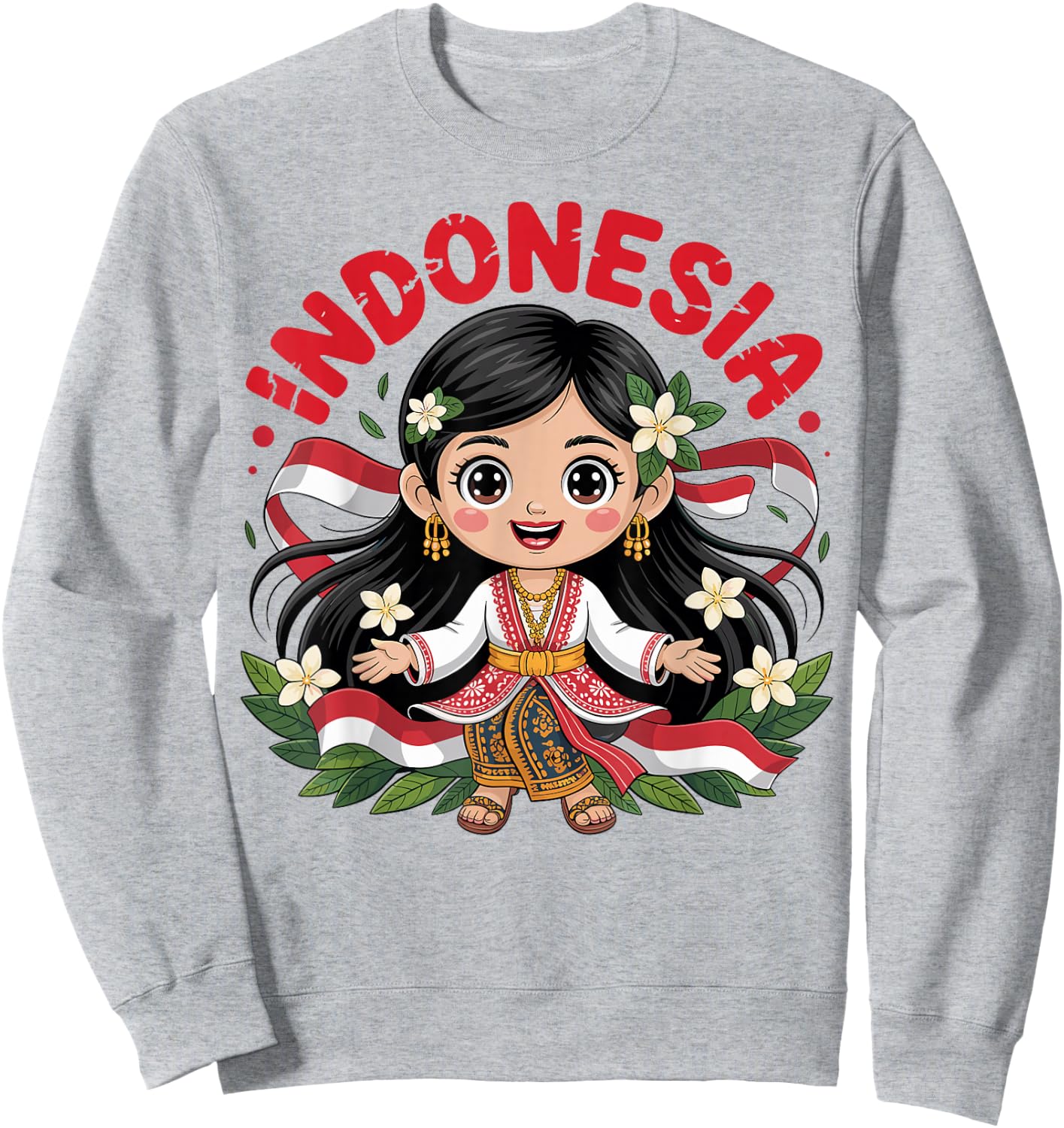 Cute Indonesian Girl in Traditional Batik Dress for Kids Sweatshirt - Sweatshirt | Ash