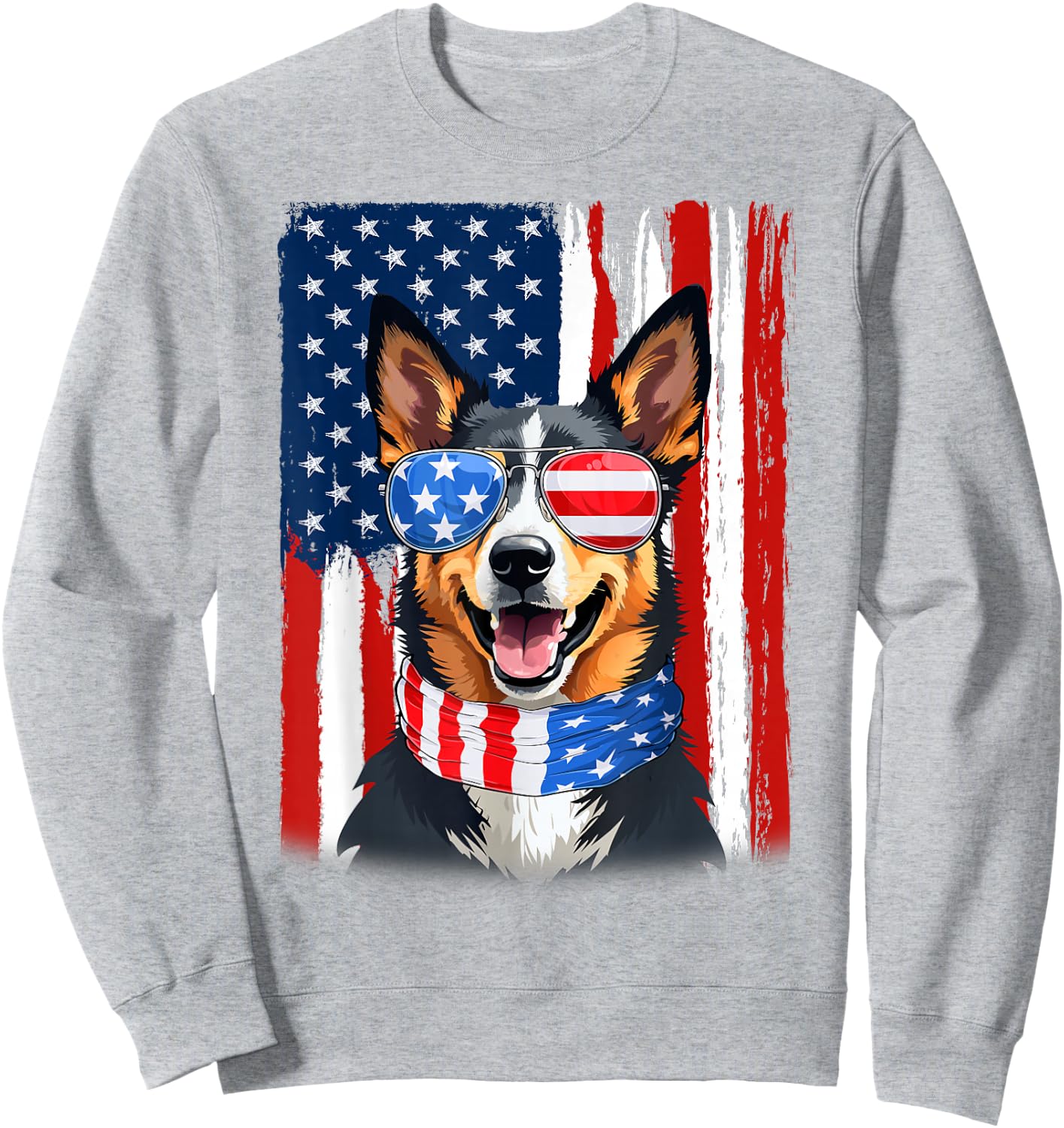 USA America Flag Blue Heeler Dog 4th of July Patriotic Sweatshirt - Sweatshirt | Ash
