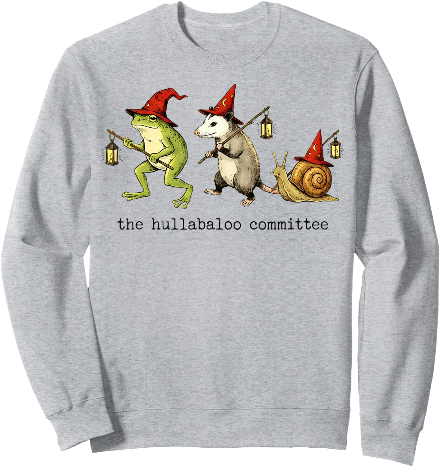 The Hullabaloo Committee Frog Opossum Snail Wizard Title Sweatshirt - Sweatshirt | Ash