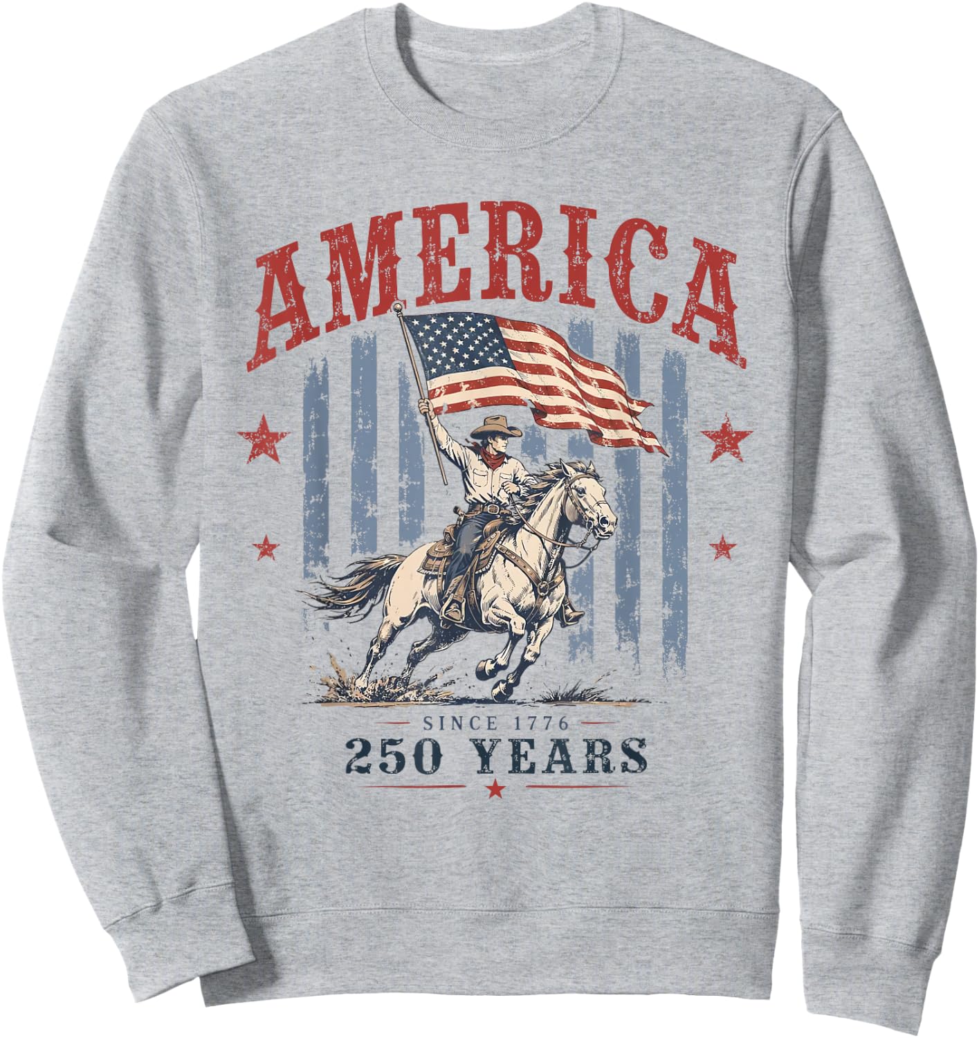 Retro Preppy Stripes America Cowboy Rodeo 250 Years US Flag Sweatshirt - Sweatshirt | Ash