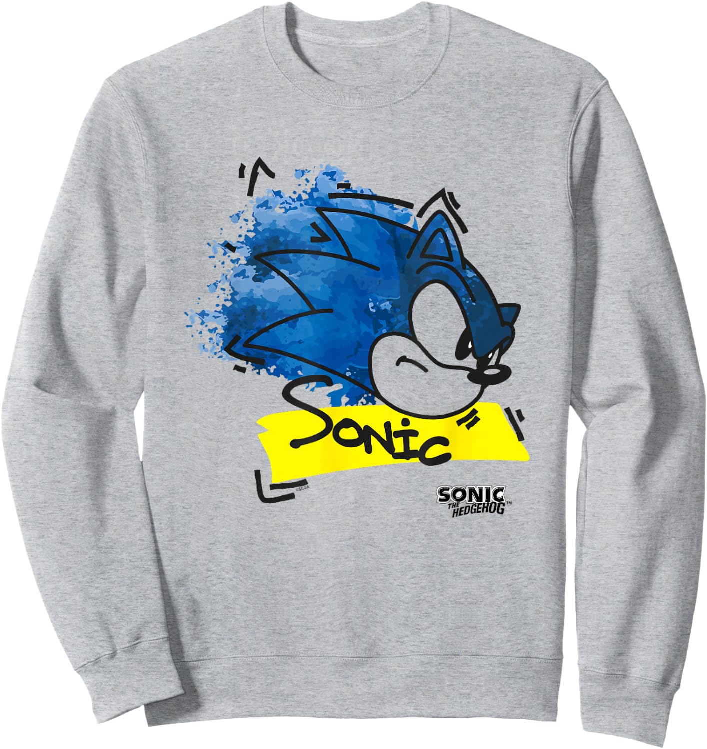Sonic The Hedgehog Distressed Watercolor Face Outline Sweatshirt - Sweatshirt | Ash