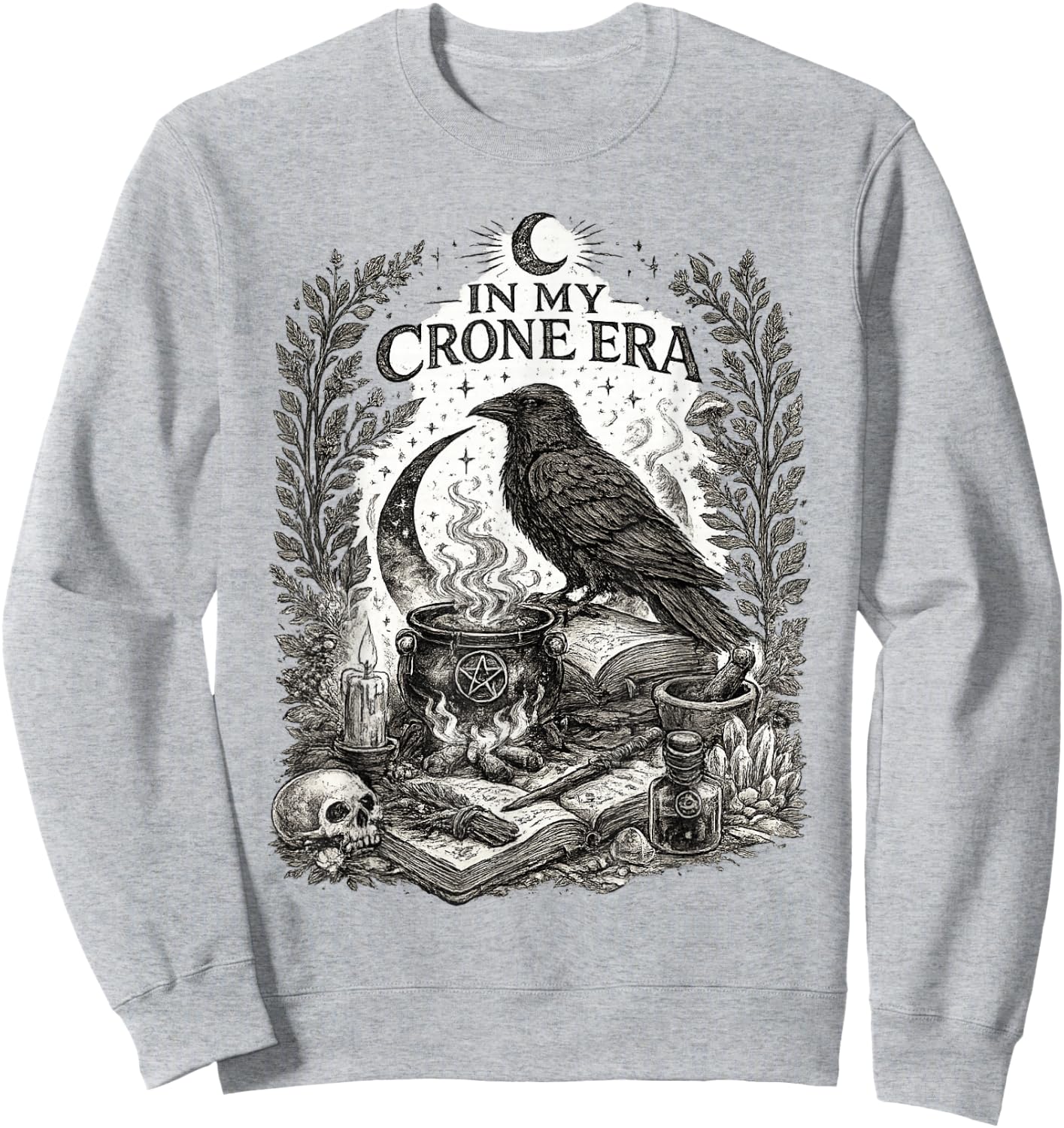 in My Crone Era Witchy Raven Cauldron Goth Witch Sweatshirt - Sweatshirt | Ash