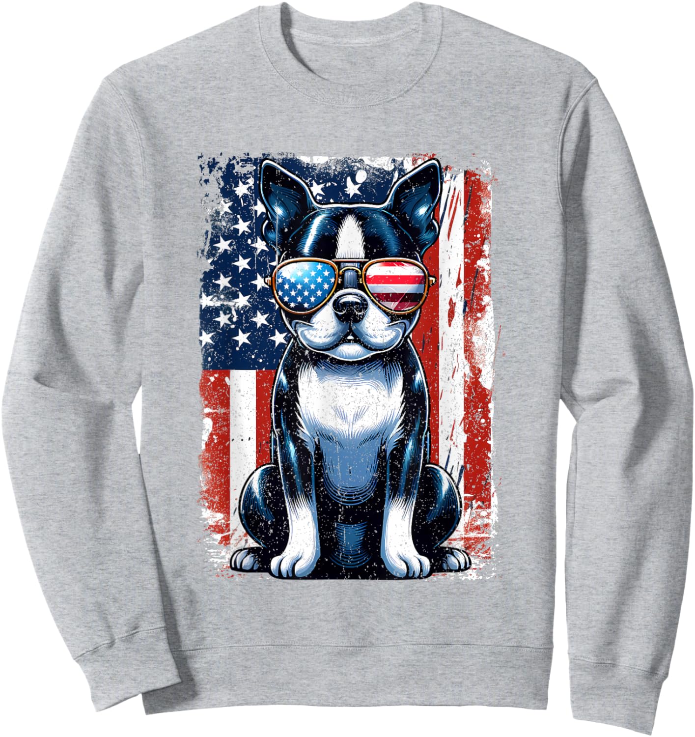 Boston Terrier Dog American USA US Flag Pets Vintage Outfit Sweatshirt - Sweatshirt | Ash
