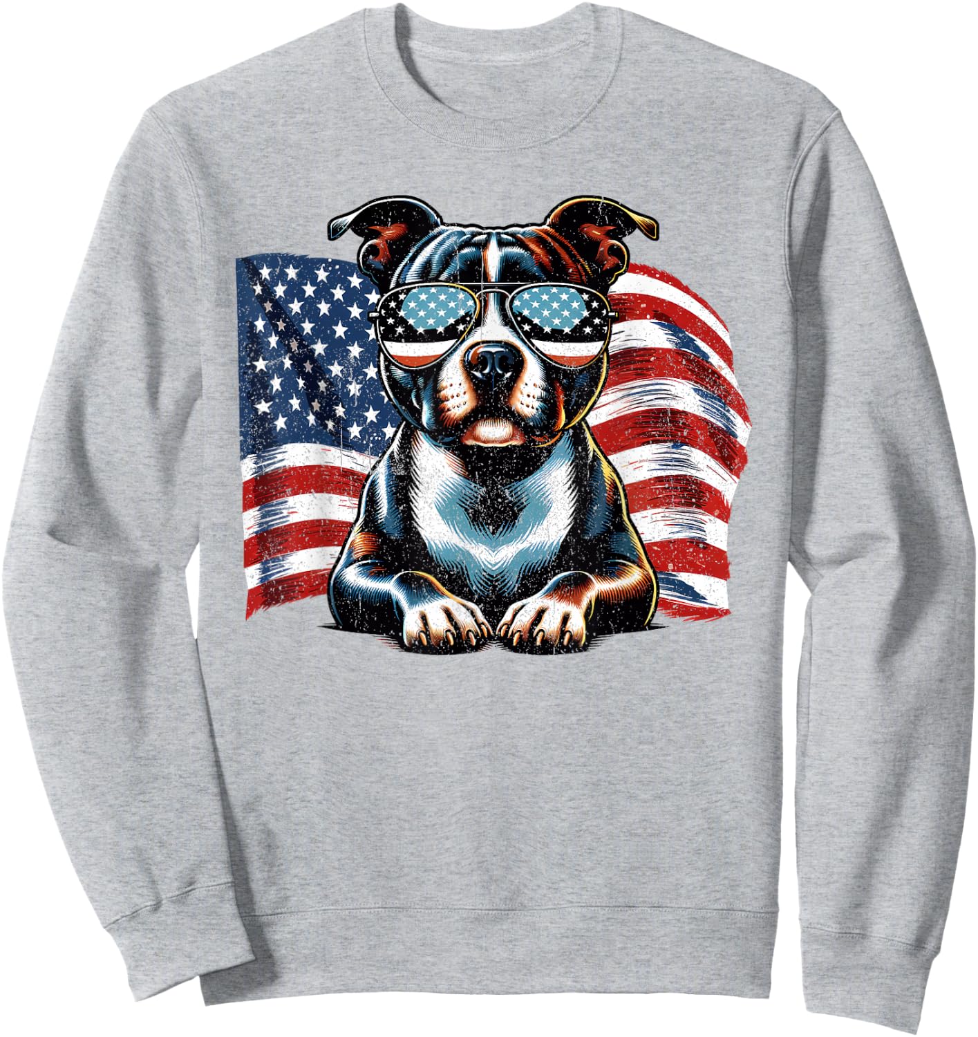 Staffordshire Bull Terrier US Flag Patriotic Freedom Vintage Sweatshirt - Sweatshirt | Ash