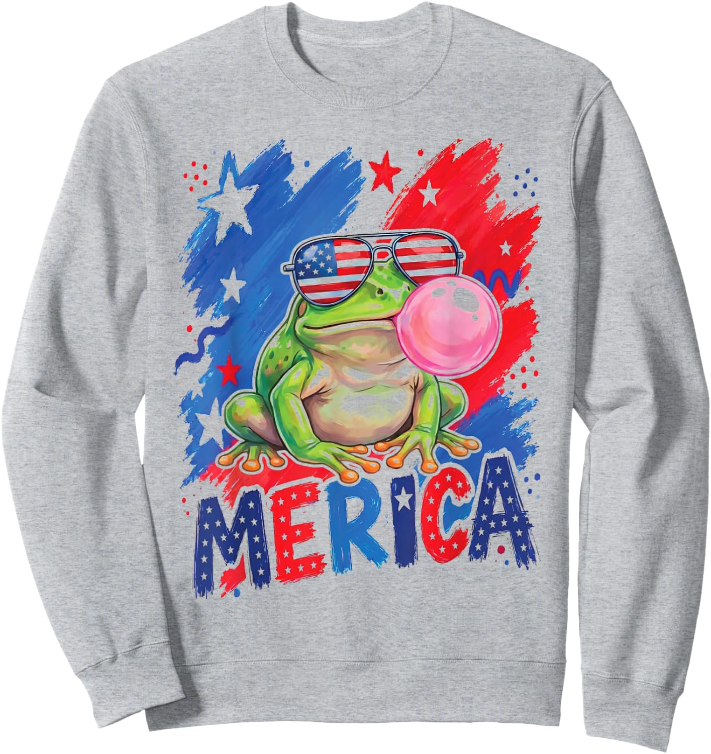 Frog 4th of July Men Women American Flag USA Sweatshirt - Sweatshirt | Ash