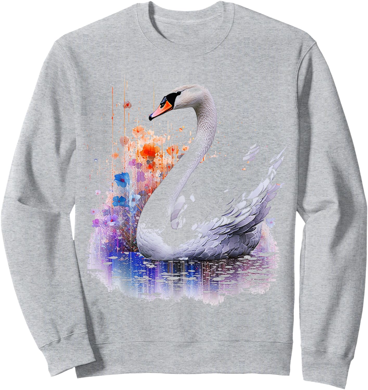 Swan Painting Abstract Animal Art Flowers Graphic Swan Sweatshirt - Sweatshirt | Ash