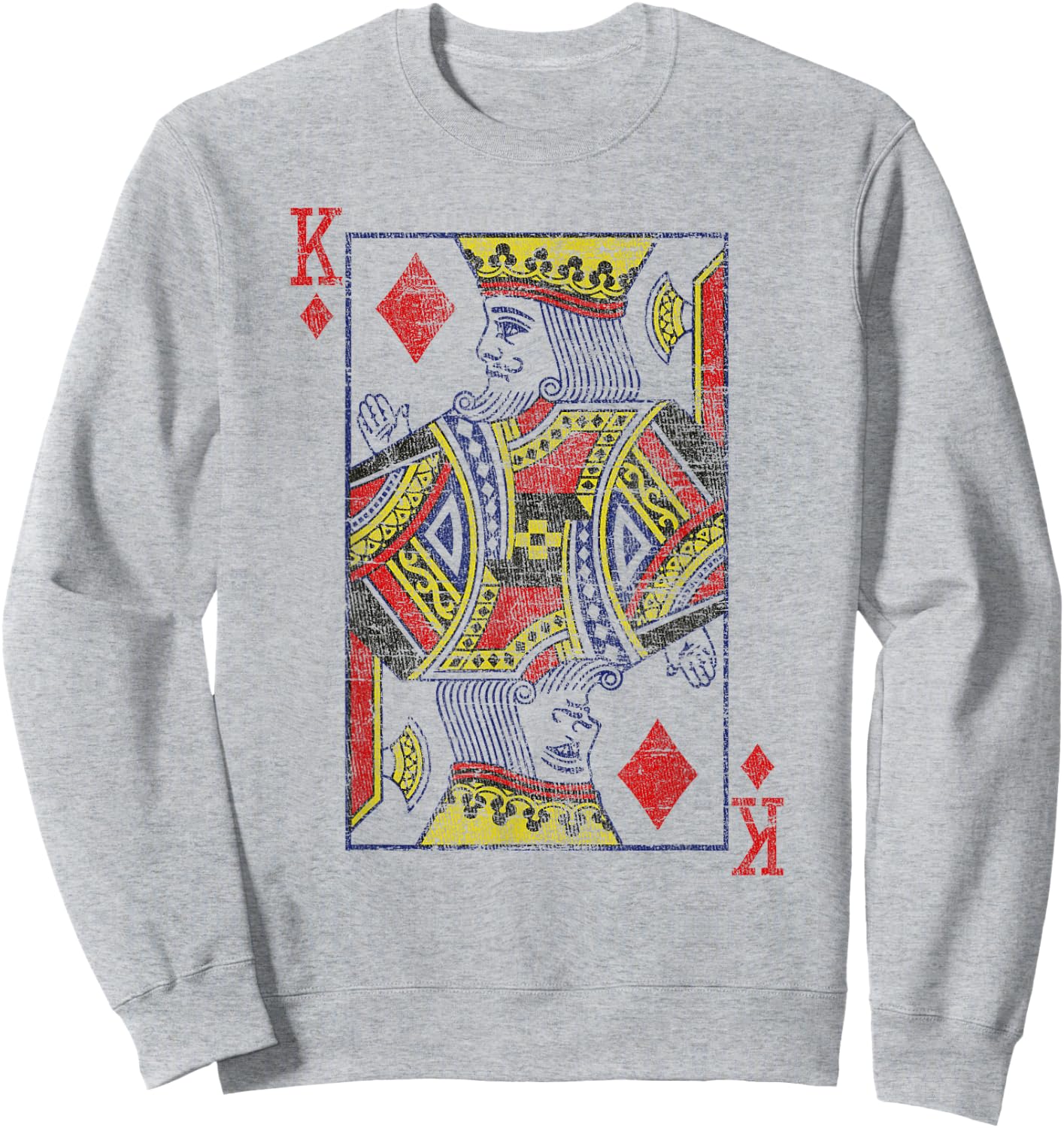 King Of Diamonds Playing Card Costume Poker Distressed Sweatshirt - Sweatshirt | Ash