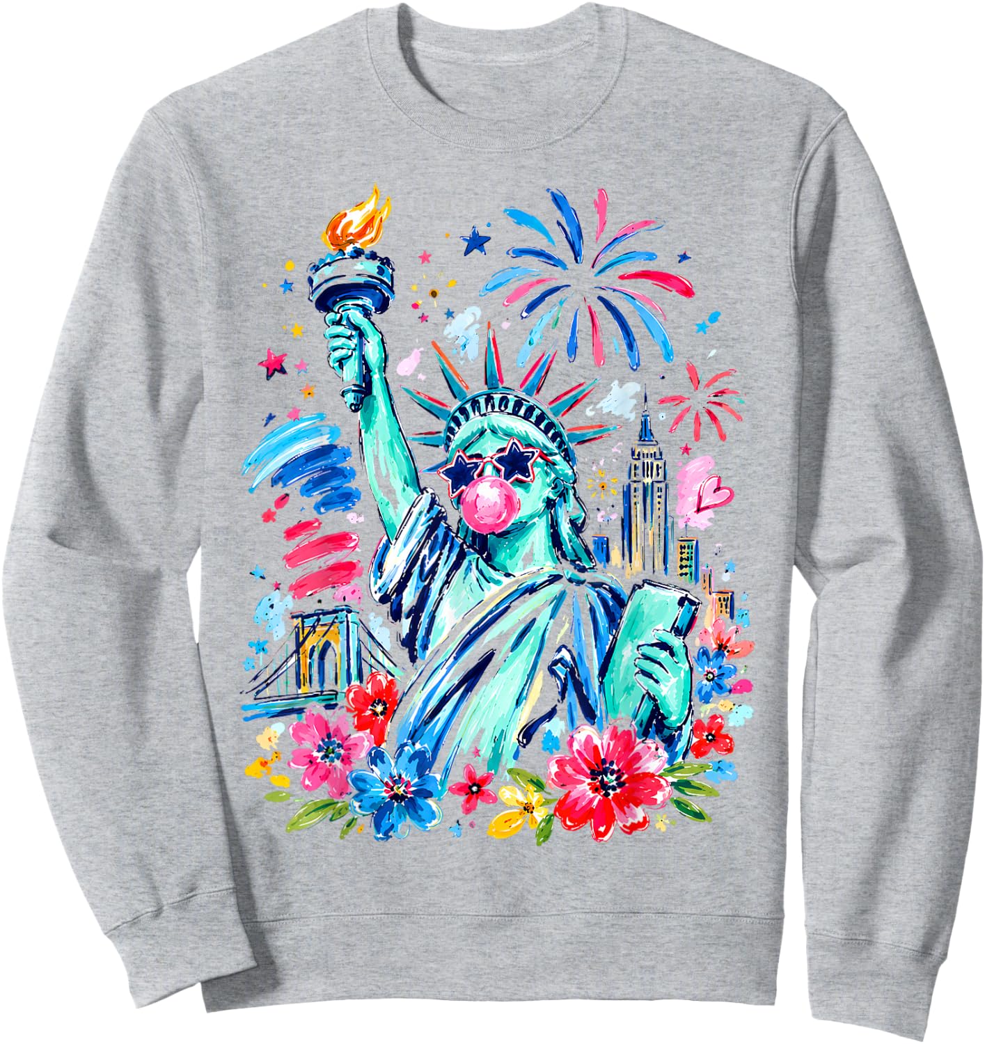 Brushstroke Statue of Liberty 4th of July Retro USA Women Sweatshirt - Sweatshirt | Ash