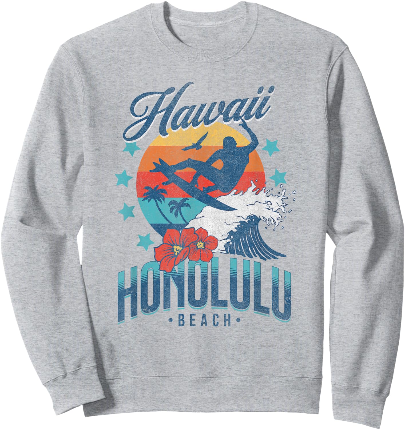 Honolulu Beach Hawaii Surfing Vintage Hawaiian Retro Surf Sweatshirt - Sweatshirt | Ash