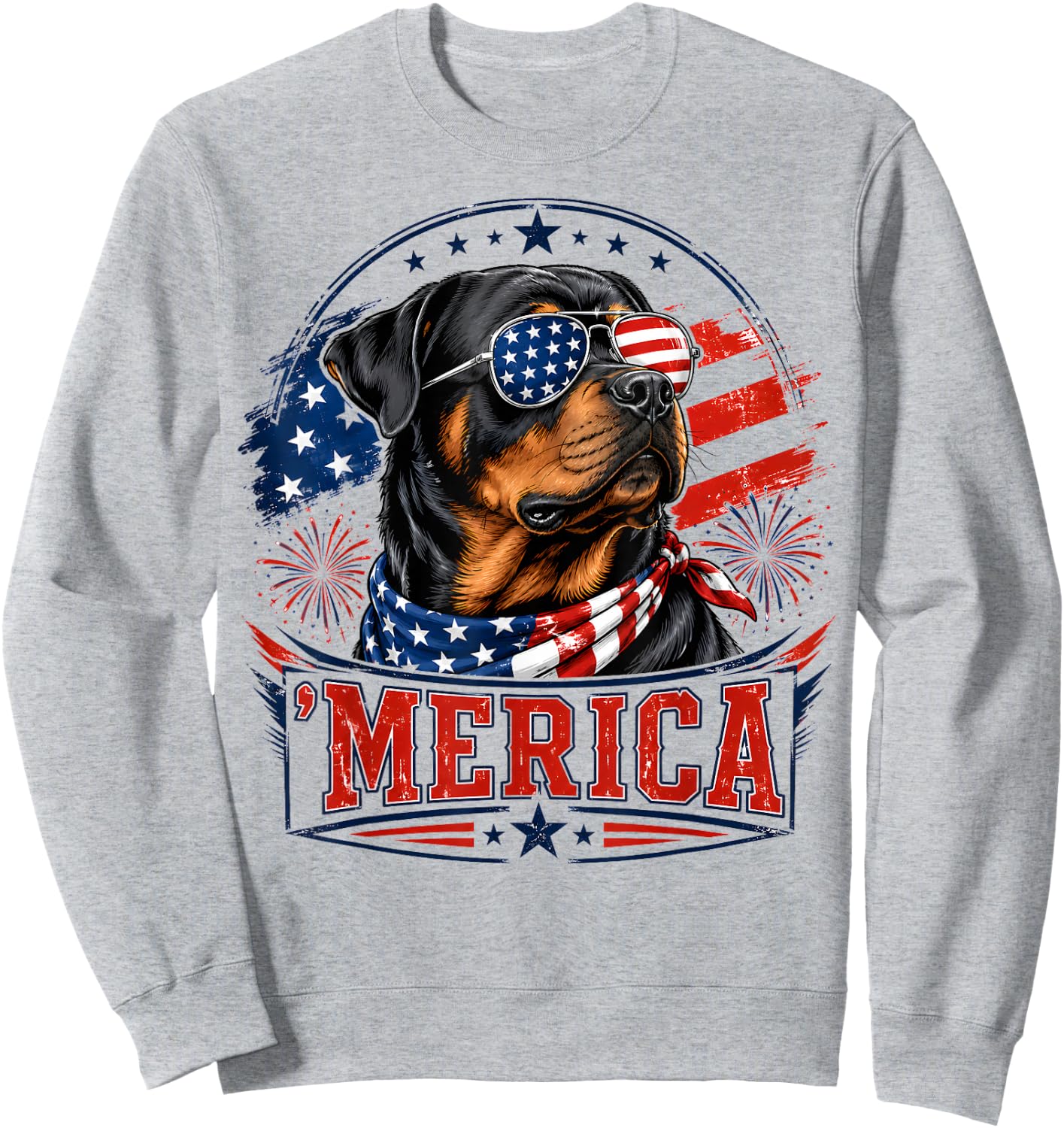 Merica Rottweiler Patriotic Dog 4th of July Dog Lover Sweatshirt - Sweatshirt | Ash