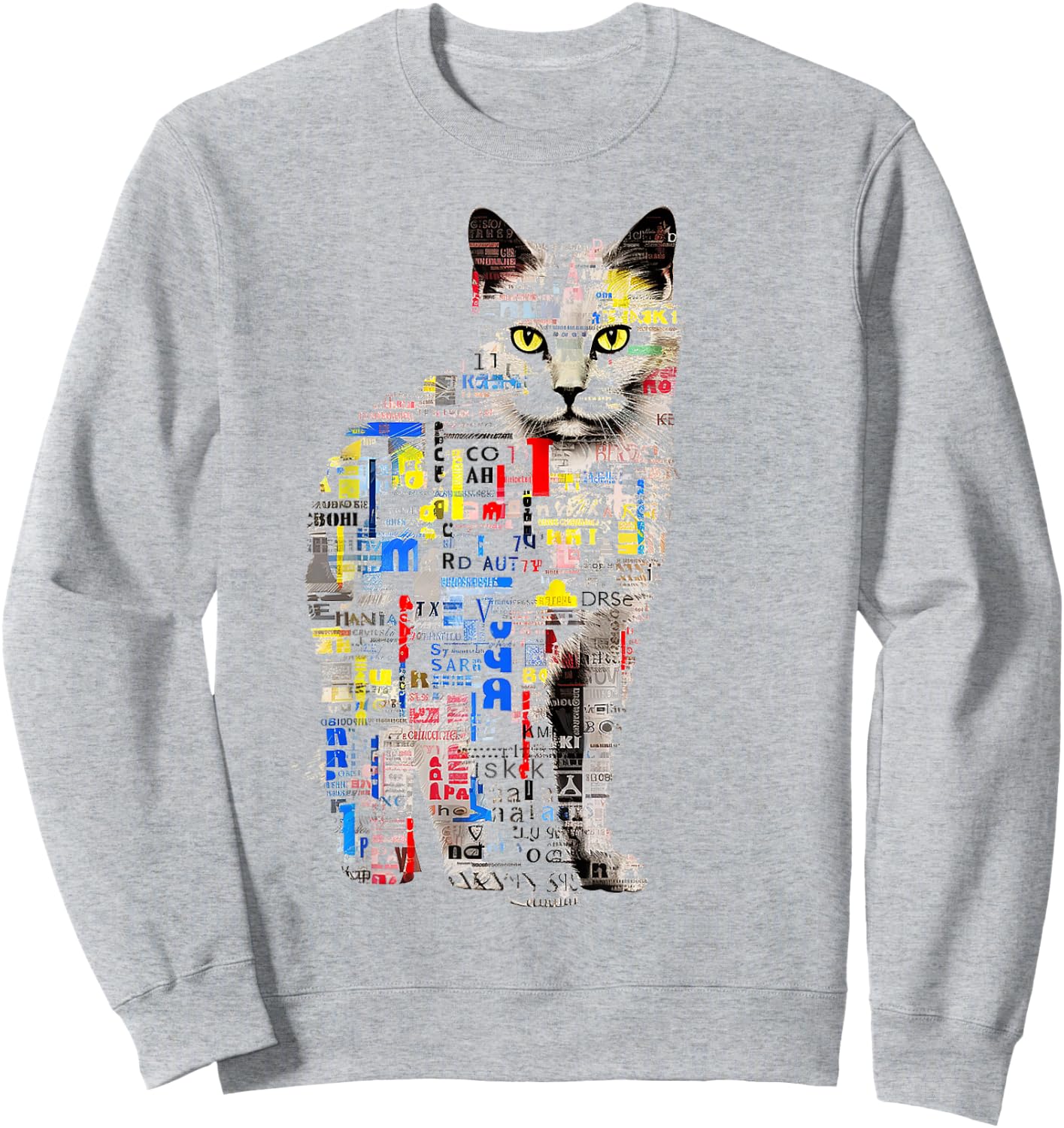Chat Abstrait Graphique Texte Illustration Animal Chat Sweatshirt - Sweatshirt | Ash