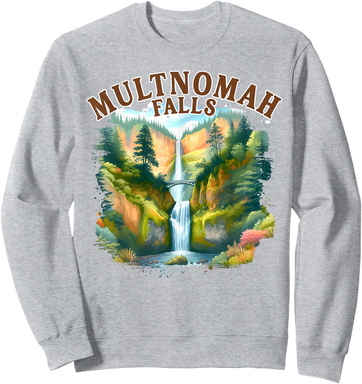 Multnomah Falls Waterfall Oregon Nature Exploring Travel Sweatshirt - Sweatshirt | Ash