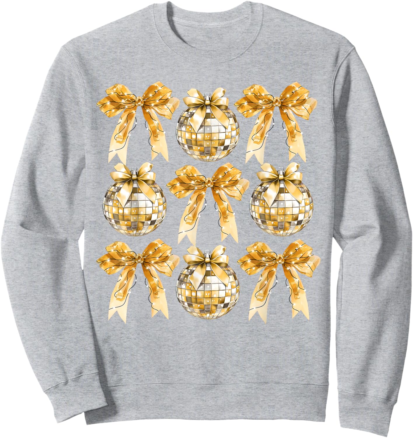Gold Coquette Bow Disco Ball Retro New Years Eve Hello 2025 Sweatshirt - Sweatshirt | Ash